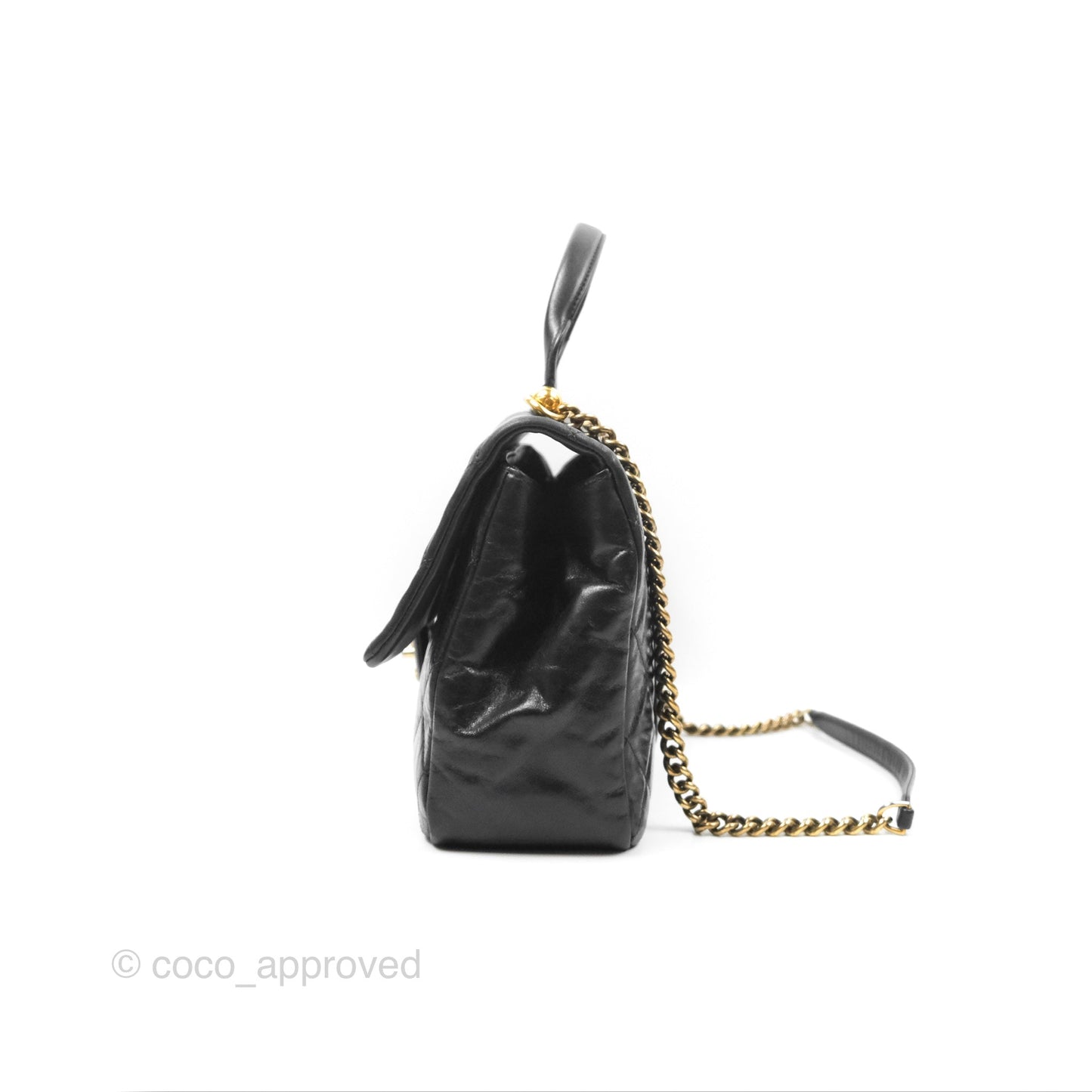 Chanel Gold Bar Top Handle Shoulder Bag Black Glazed Aged Calfskin Aged Gold Hardware