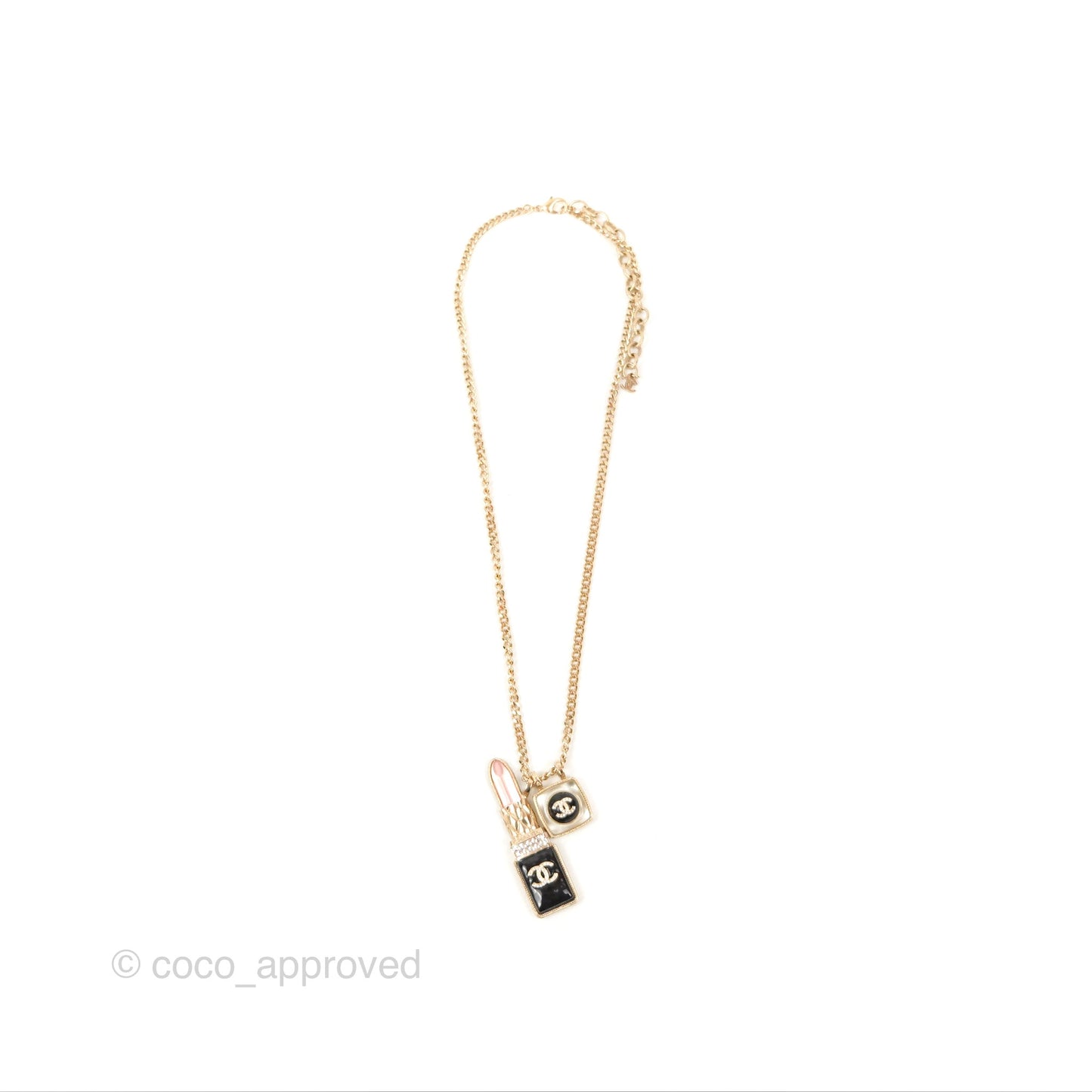 Chanel Crystal Lipstick Charm Pendant Necklace Gold Tone 22C