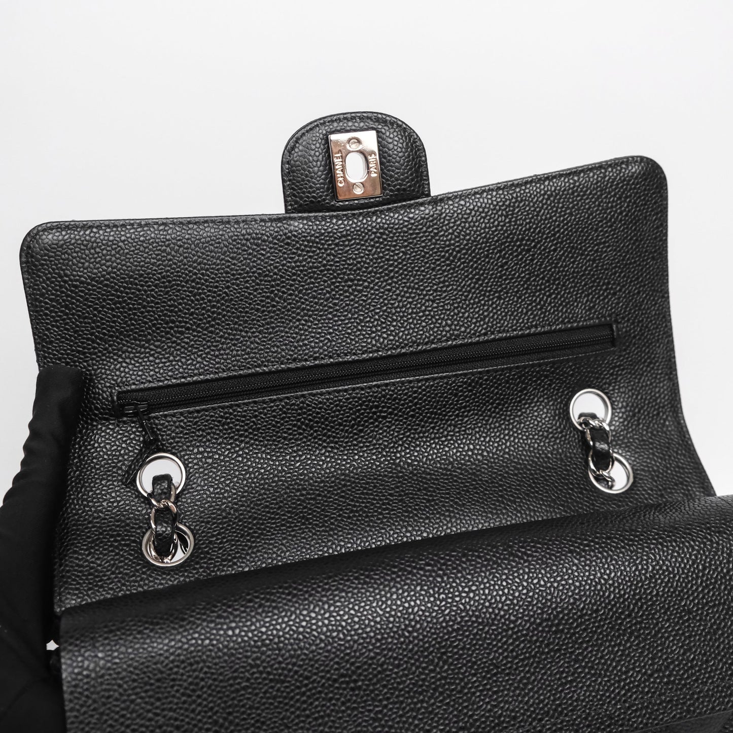Chanel Classic M/L Medium Flap Quilted Black Caviar Silver Hardware