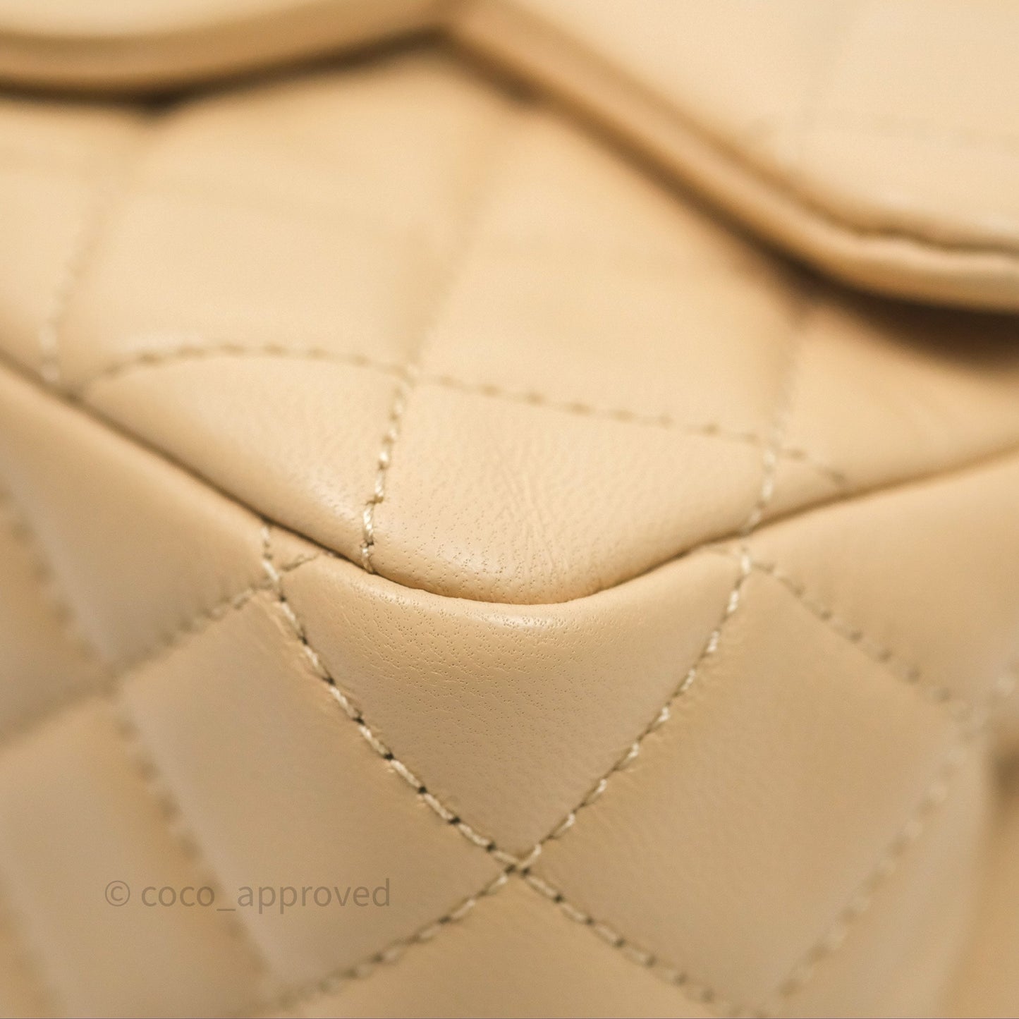 Chanel Pearl Crush Mini Square Quilted Beige Lambskin Aged Gold Hardware