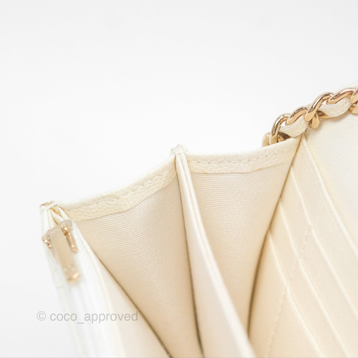 Chanel Quilted Mini Wallet on Chain WOC Ivory Caviar Gold Hardware