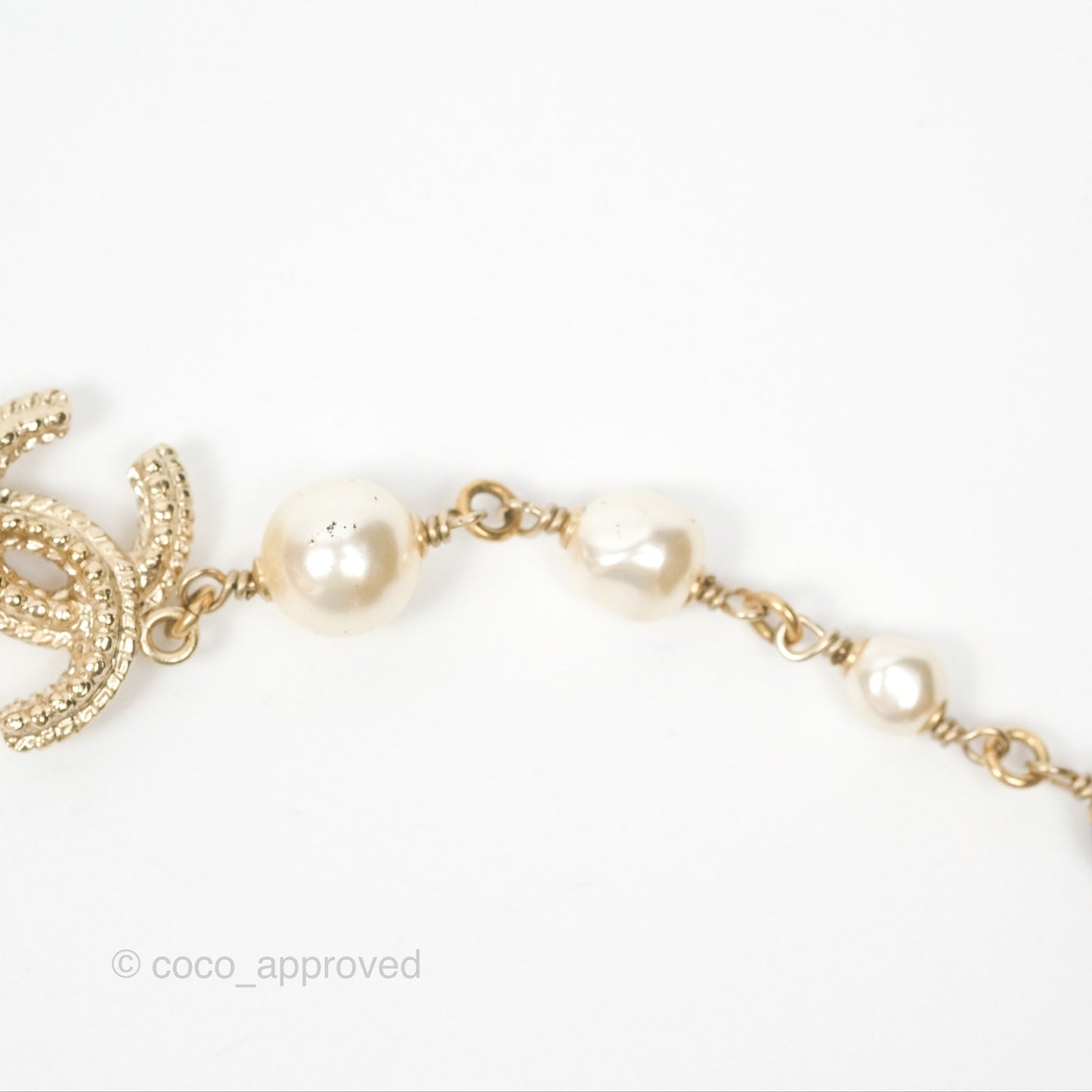 Chanel CC Pearl GemStone Long Necklace Gold Tone 17A