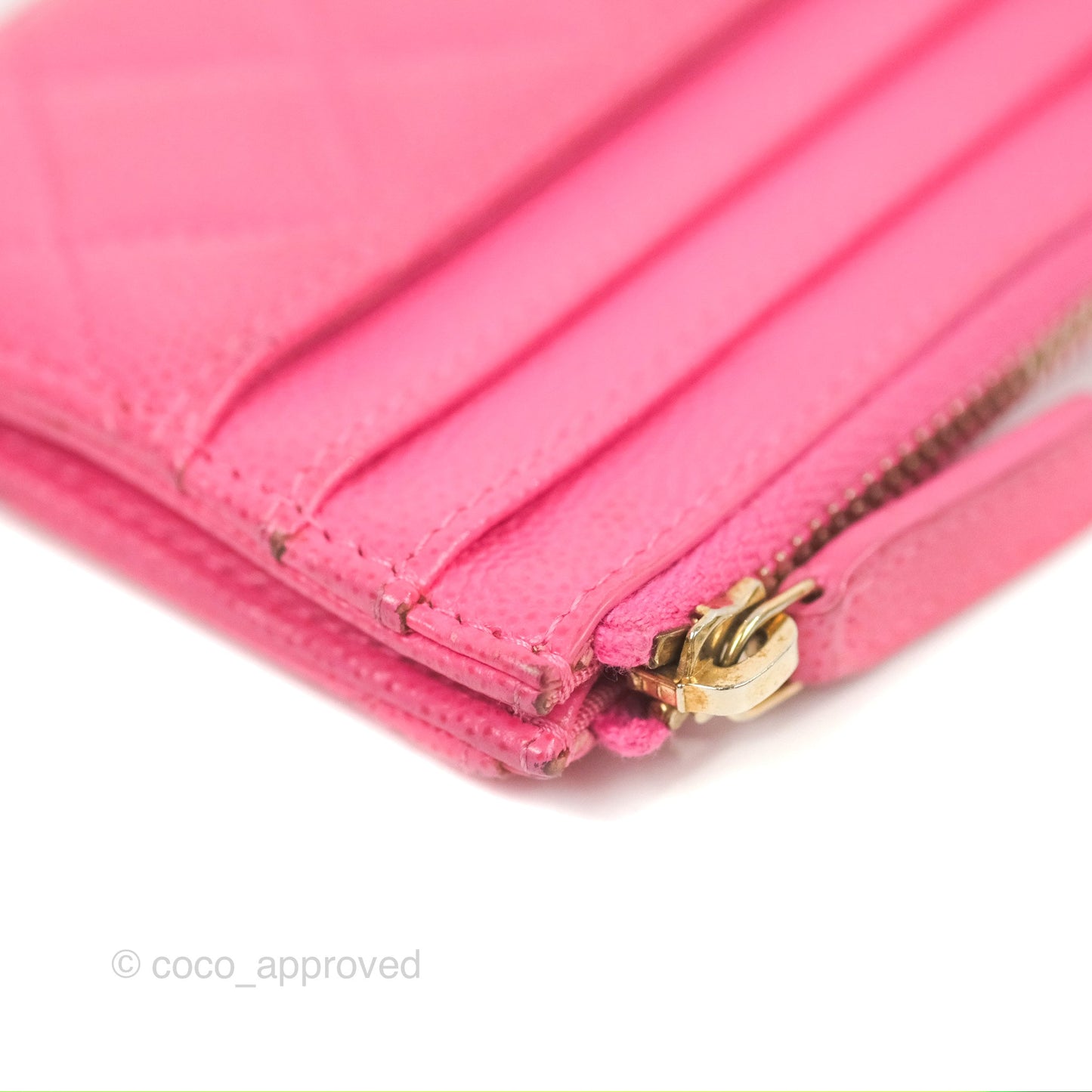 Chanel Quilted CC Zipped Card Holder Dark Pink Caviar Gold Hardware