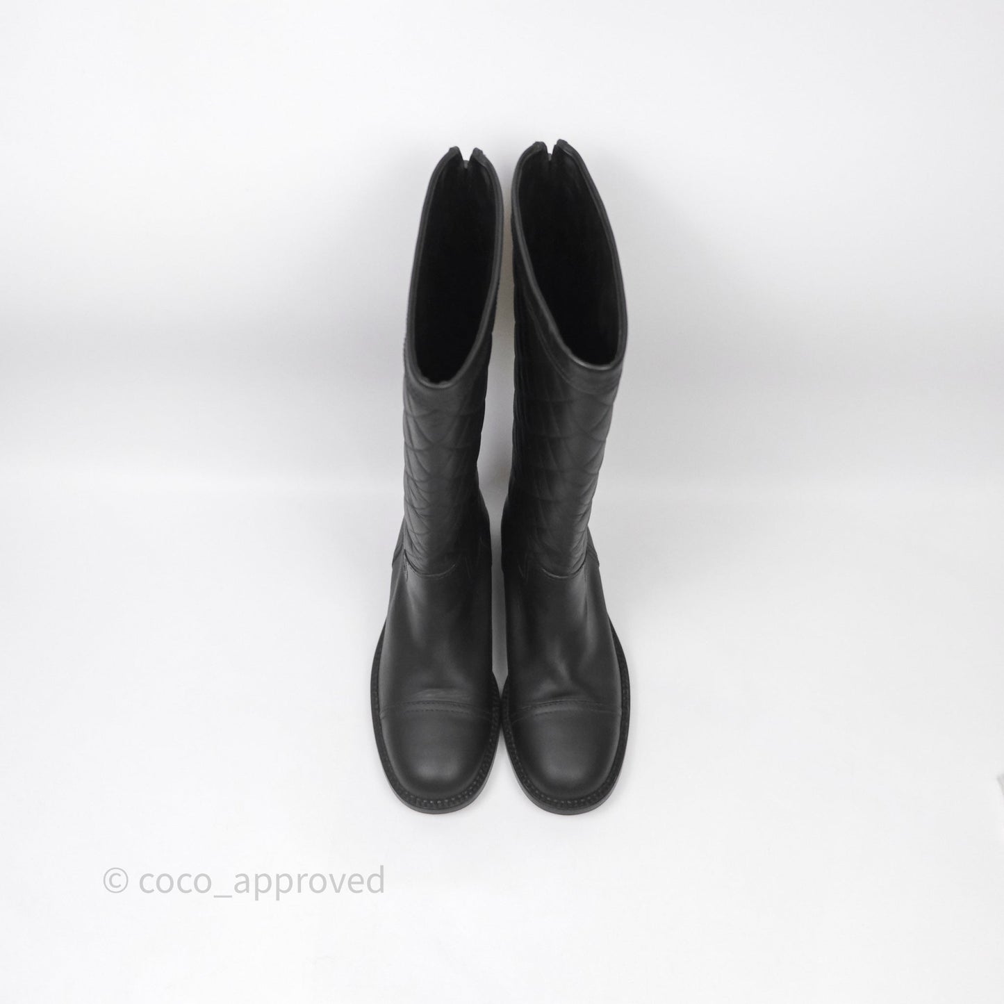 Chanel CC Quilted Knee High Boots Black Calfskin