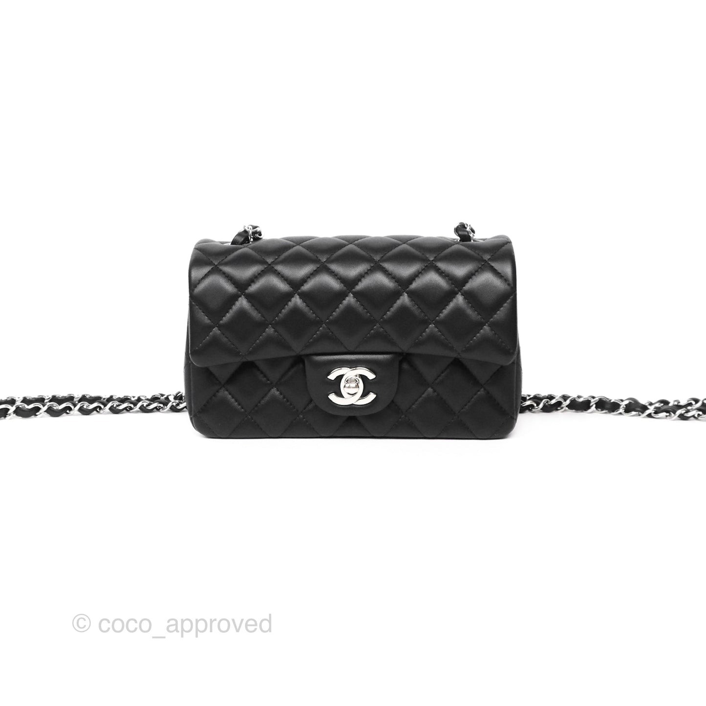 Chanel Quilted Mini Rectangular Flap Black Lambskin Silver Hardware