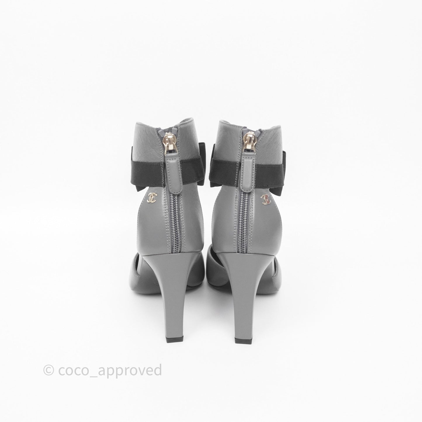 Chanel Cap Toe Bow Ankle-cuff Sandals Grey Black Lambskin