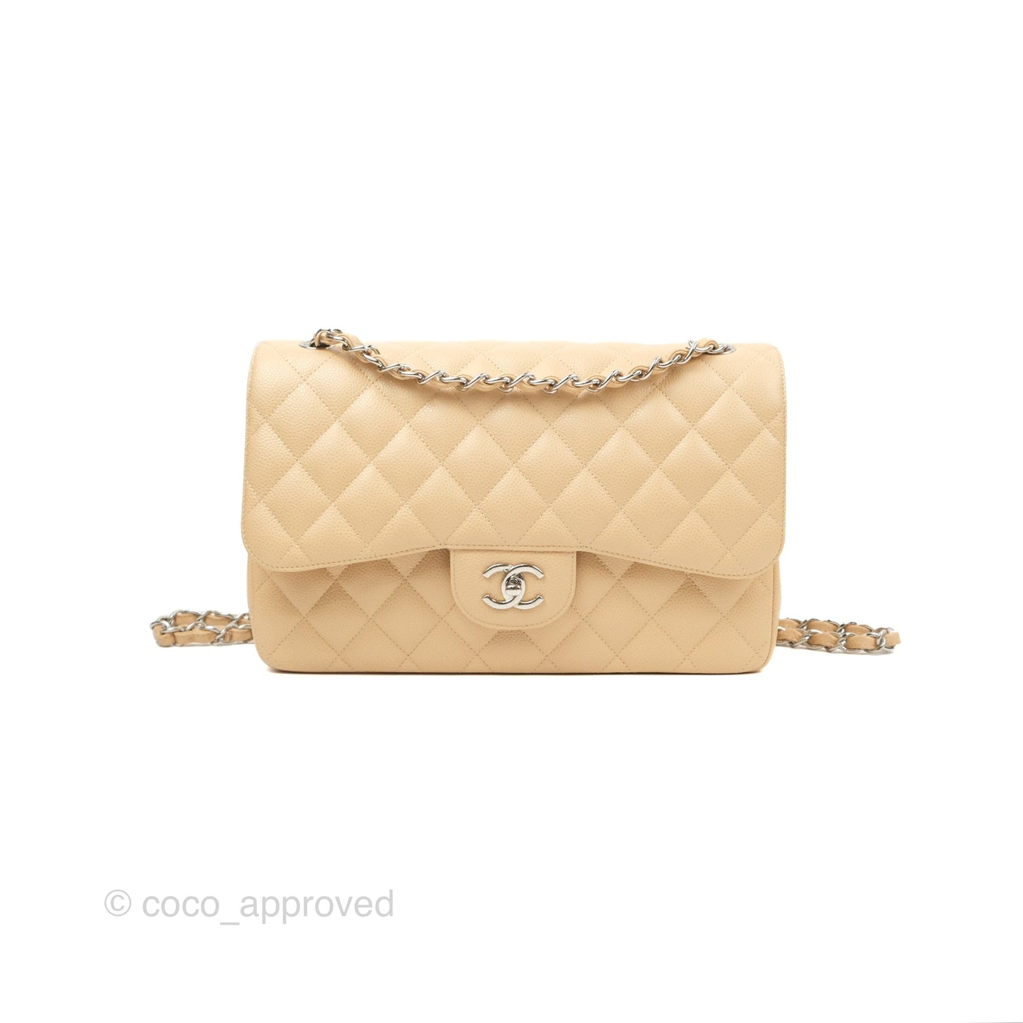 Chanel Jumbo Double Flap Beige Caviar Silver Hardware⁣⁣