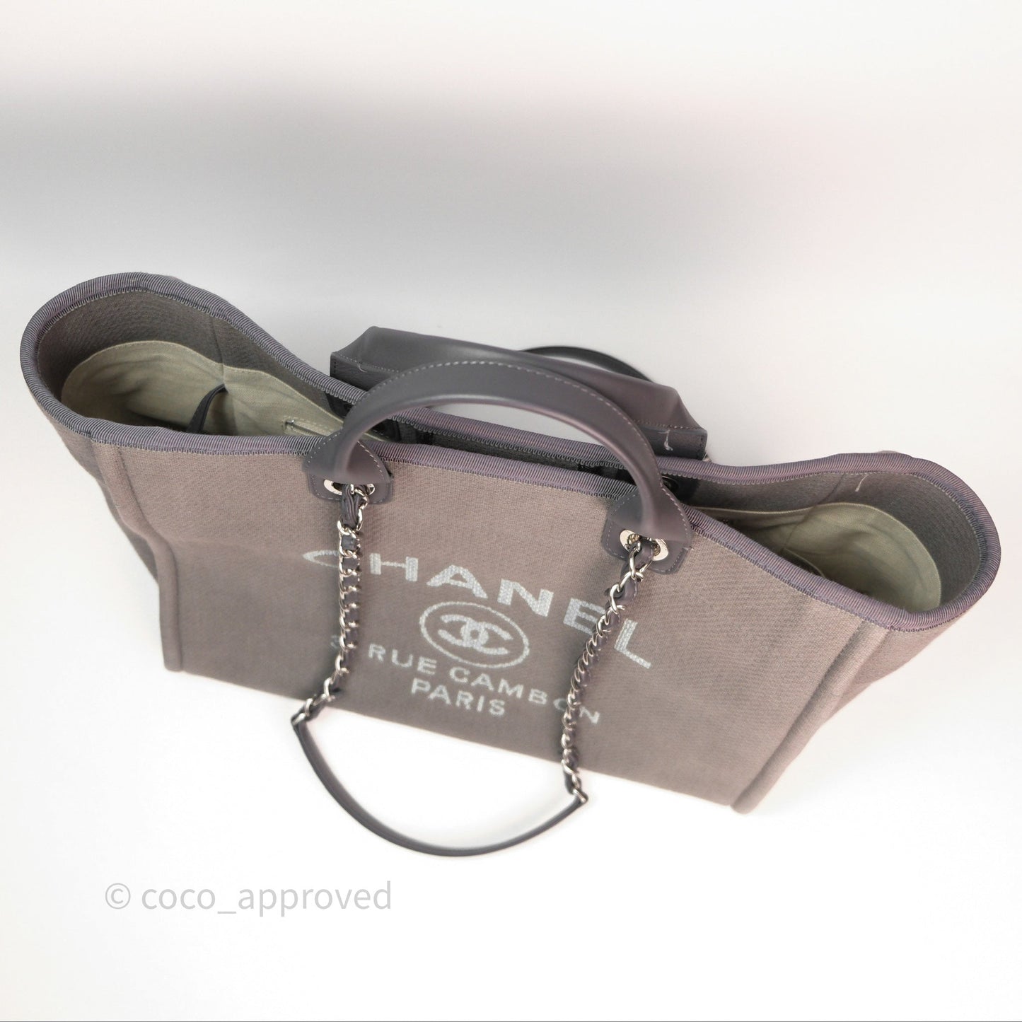 Chanel Canvas Deauville Large Tote Taupe Silver Hardware