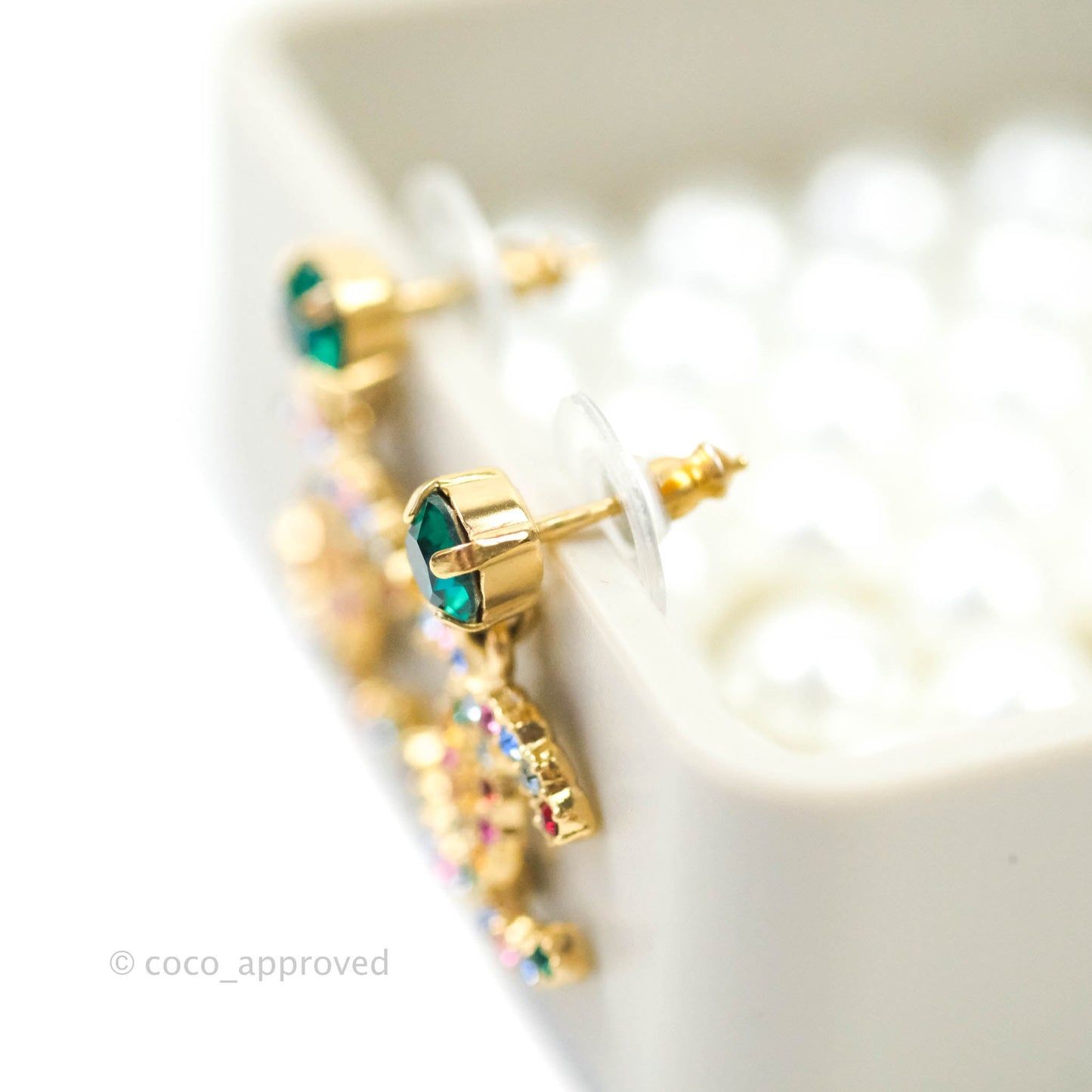 Chanel CC Crystal Drop Earrings Gold Tone 20K