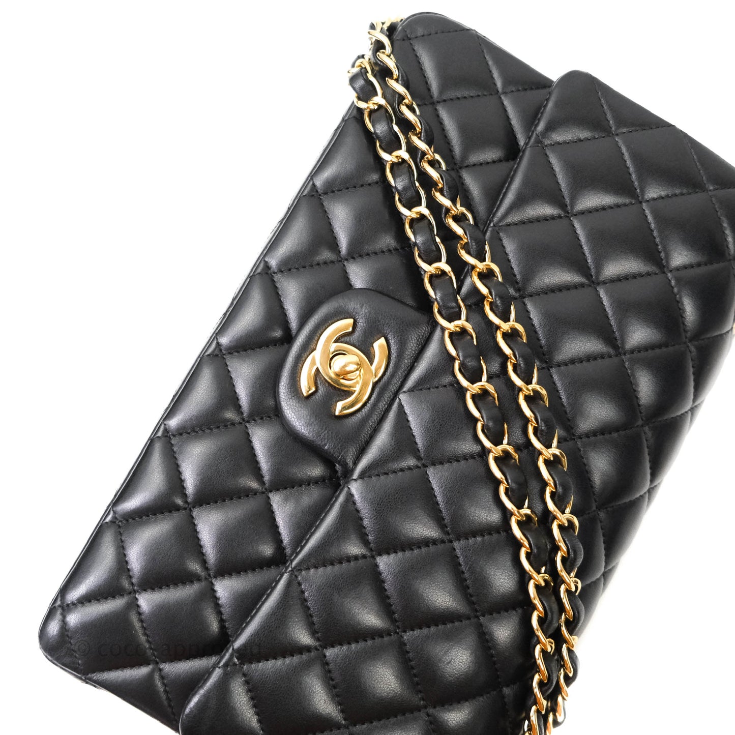 Chanel Classic M/L Medium Double Flap Black Lambskin Gold Hardware