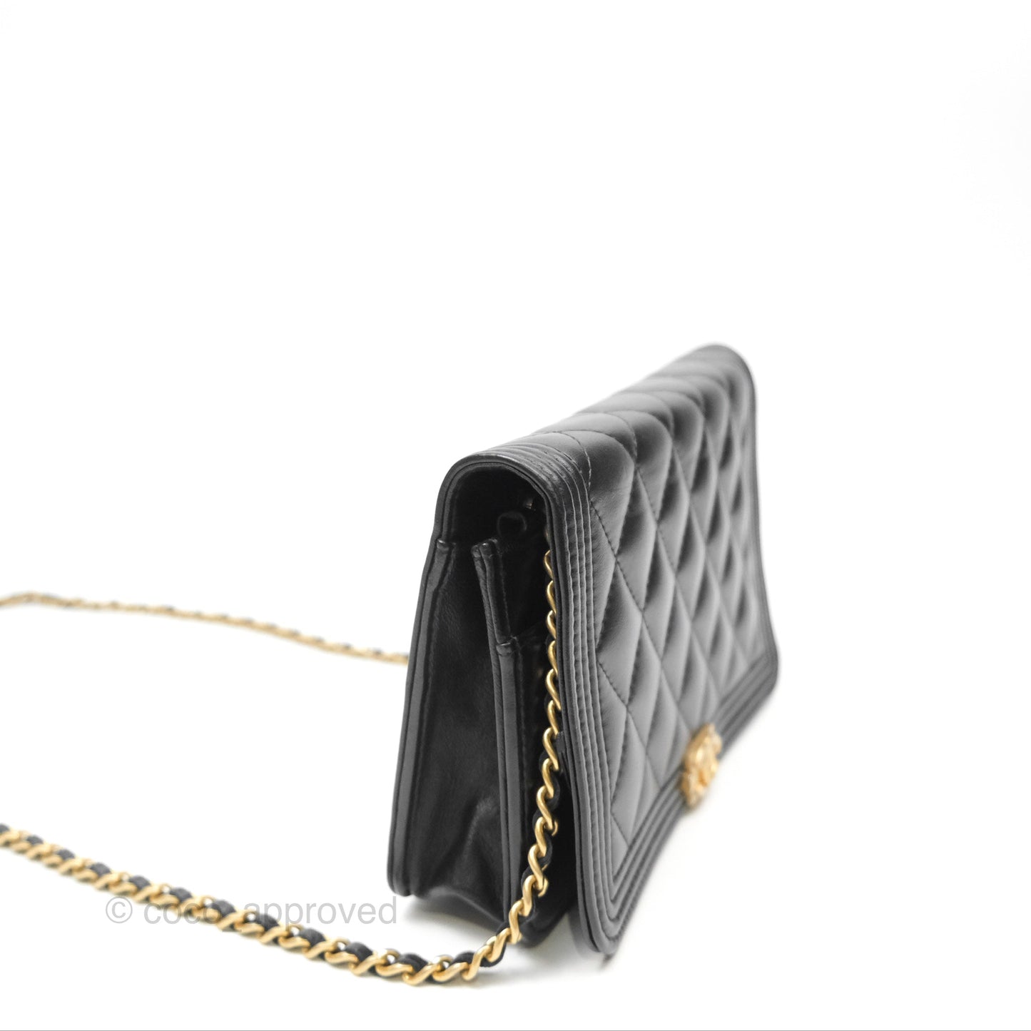 Chanel Quilted Boy Wallet on Chain WOC Black Calfskin Aged Gold Hardware