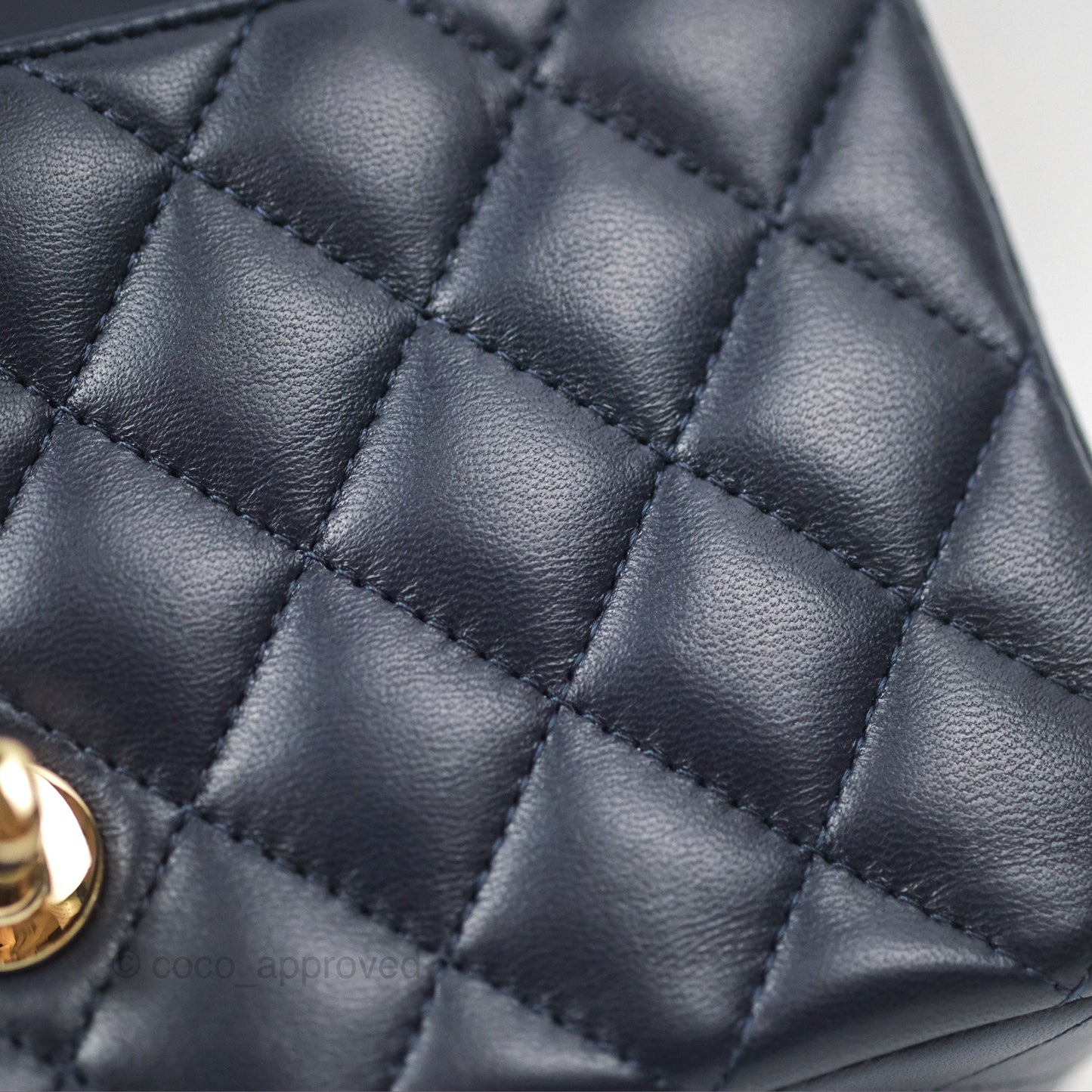 Chanel Top Handle Mini Rectangular Flap Bag Navy Lambskin Gold Hardware