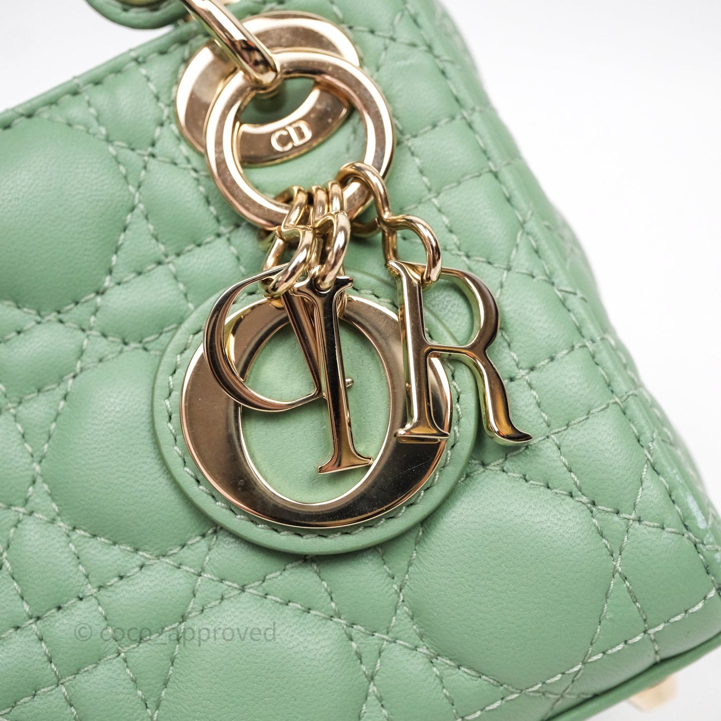 Christian Dior Micro Lady Dior Green Lambskin Cannage Gold Hardware
