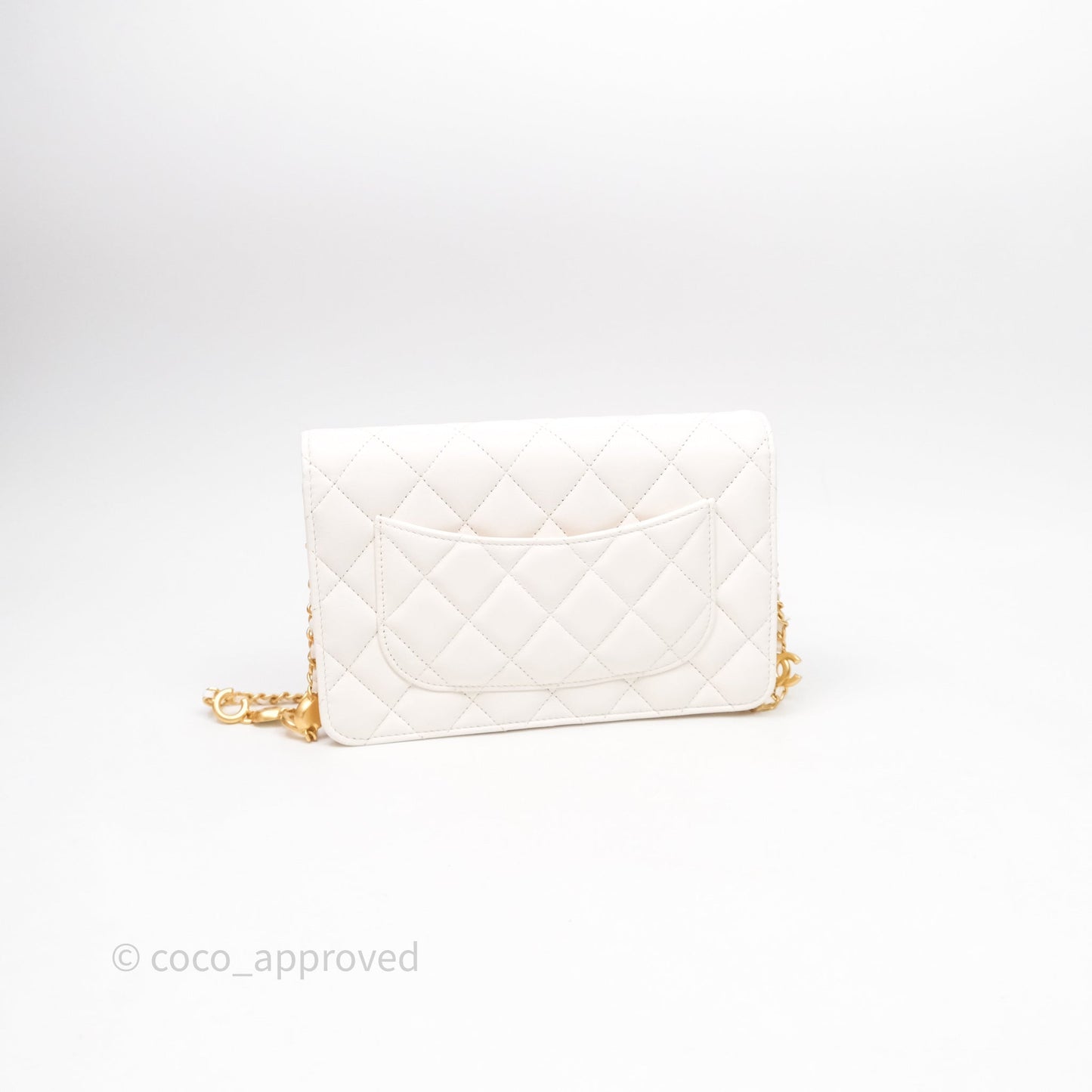 Chanel Coco Heart Chain WOC Ivory White Lambskin Aged Gold Hardware 22K