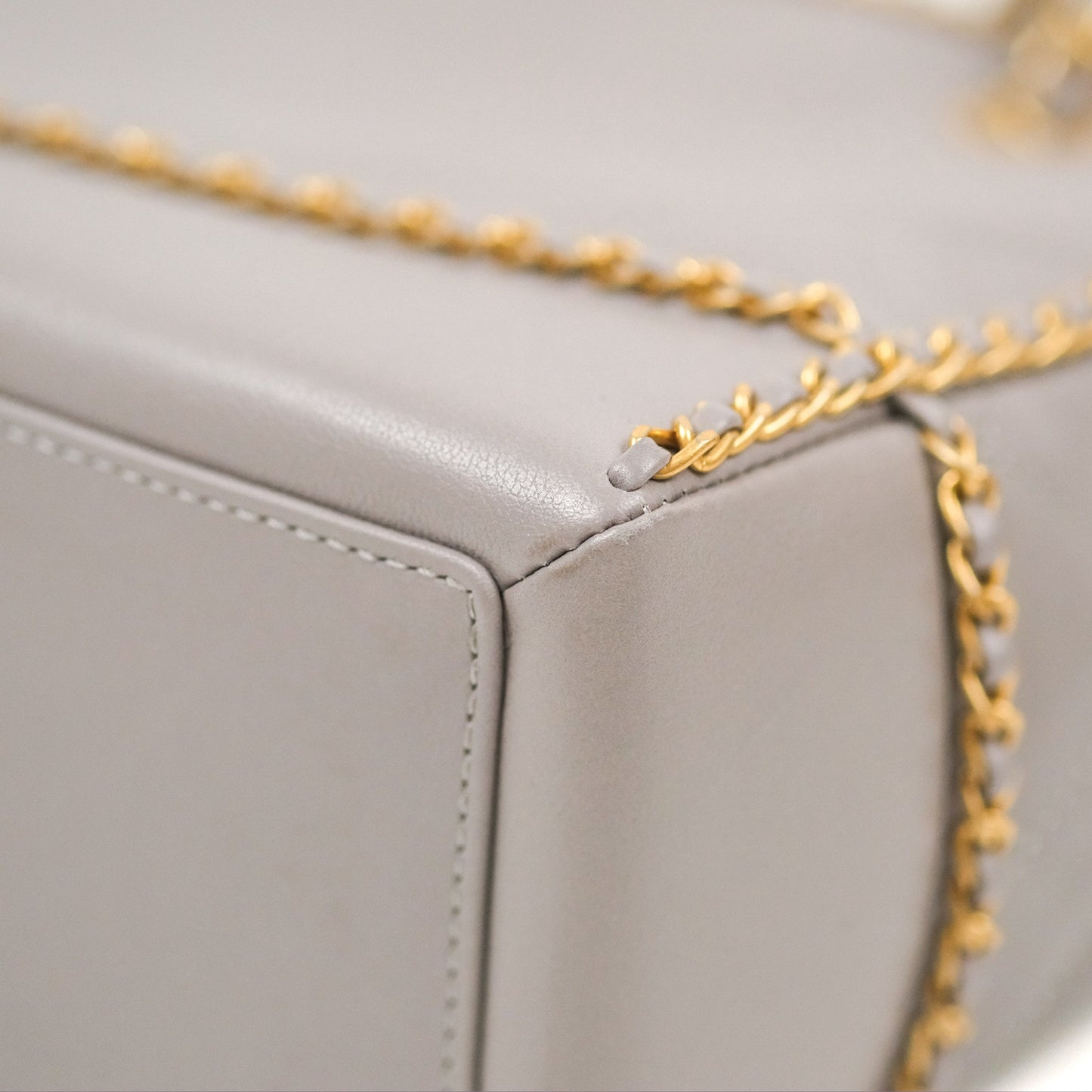 Chanel Small Chain Around Shopping Tote Grey Calfskin Aged Gold Hardware