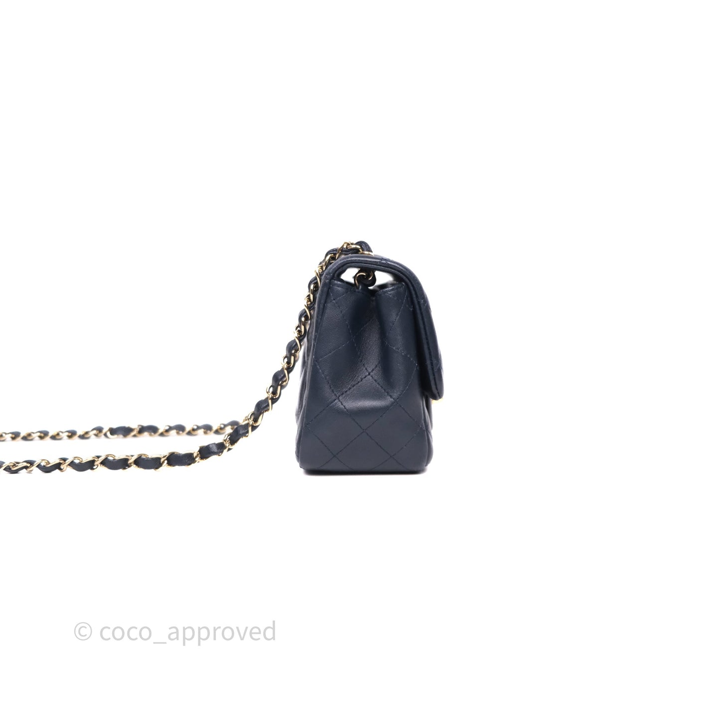 Chanel Mini Square Flap Quilted Navy Lambskin Gold Hardware