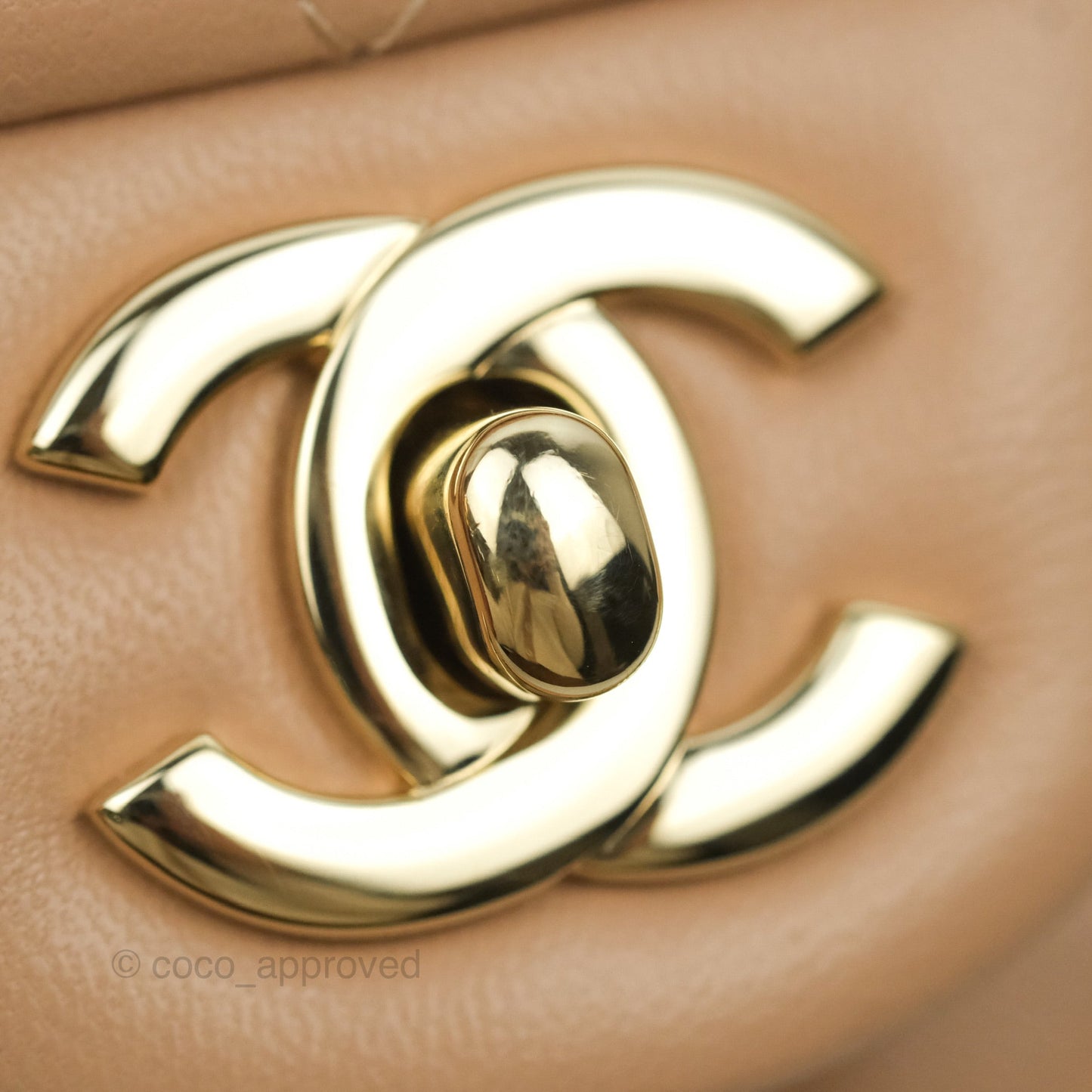 Chanel Quilted Mini Rectangular Flap Beige Lambskin Gold Hardware