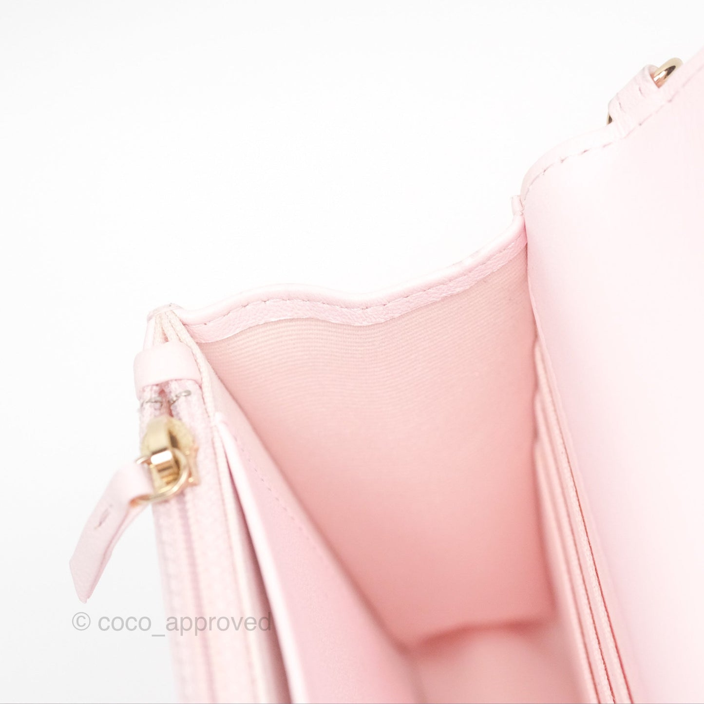 Chanel Wallet On Chain WOC Pearl Chain Iridescent Light Pink Lambskin Gold Hardware