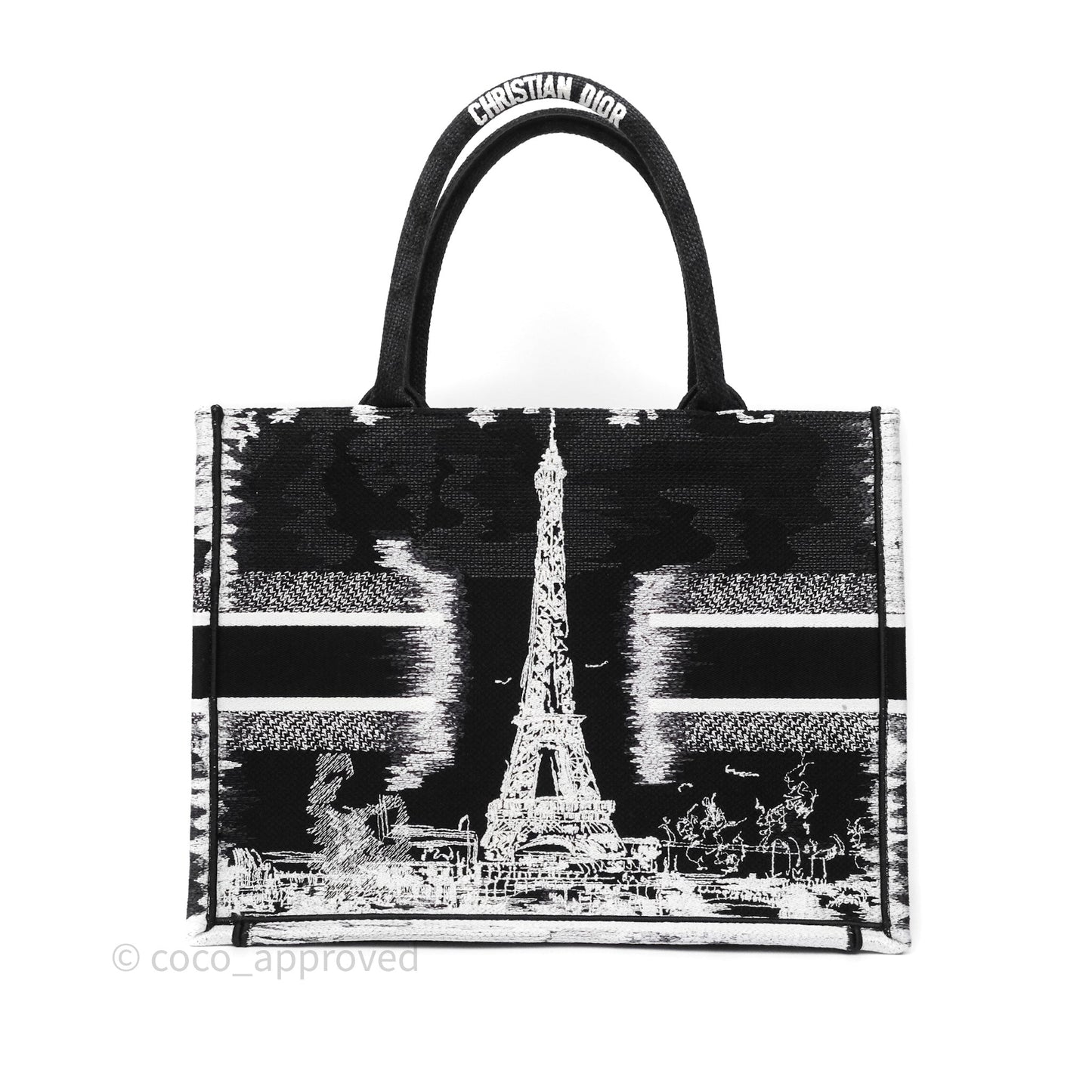 Dior Medium Book Tote Paris Embroidered Black White