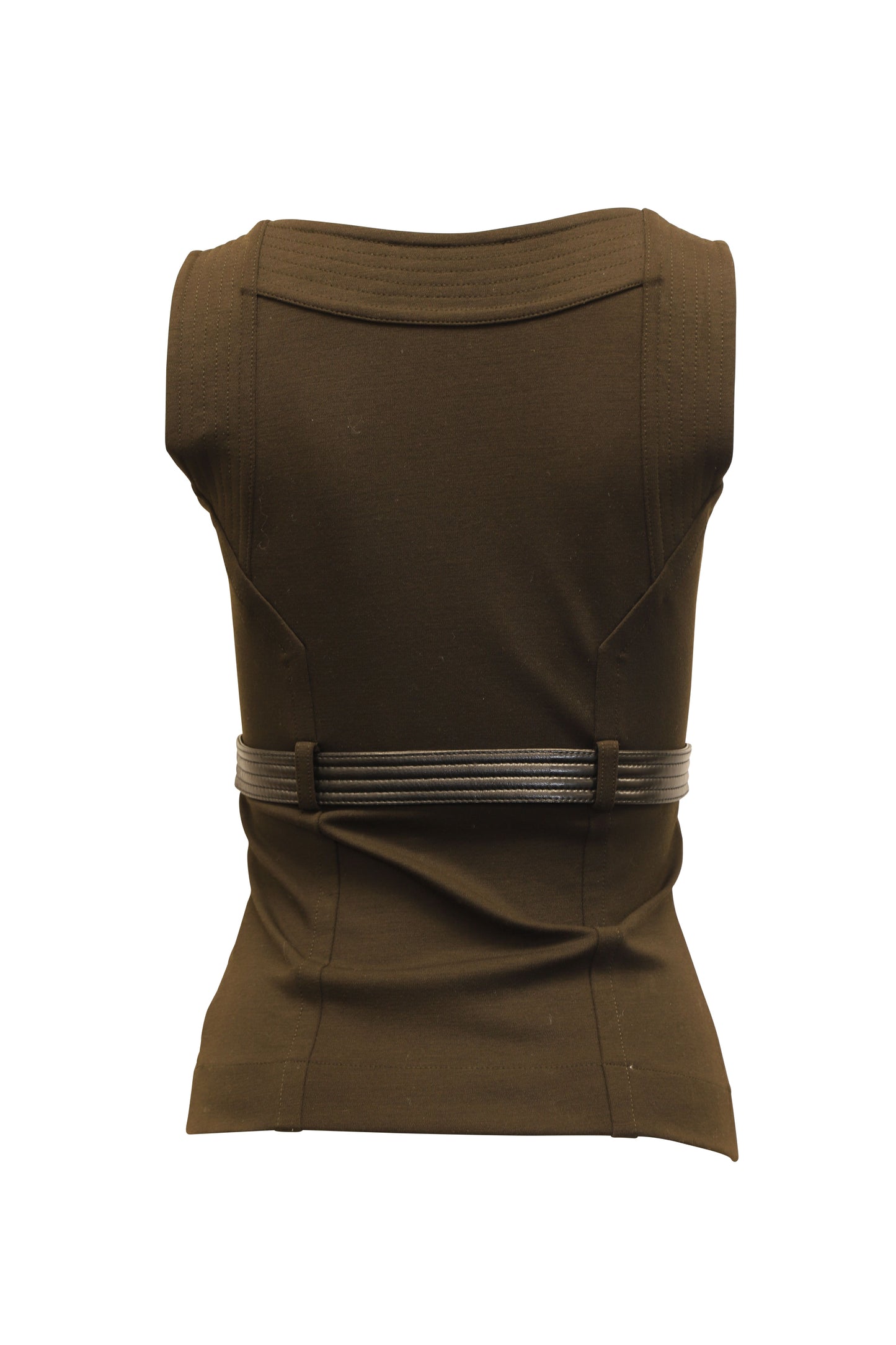 Luxury Gucci Trending 2025 Sleeveless Top with Detachable Leather Belt in Brown Wool