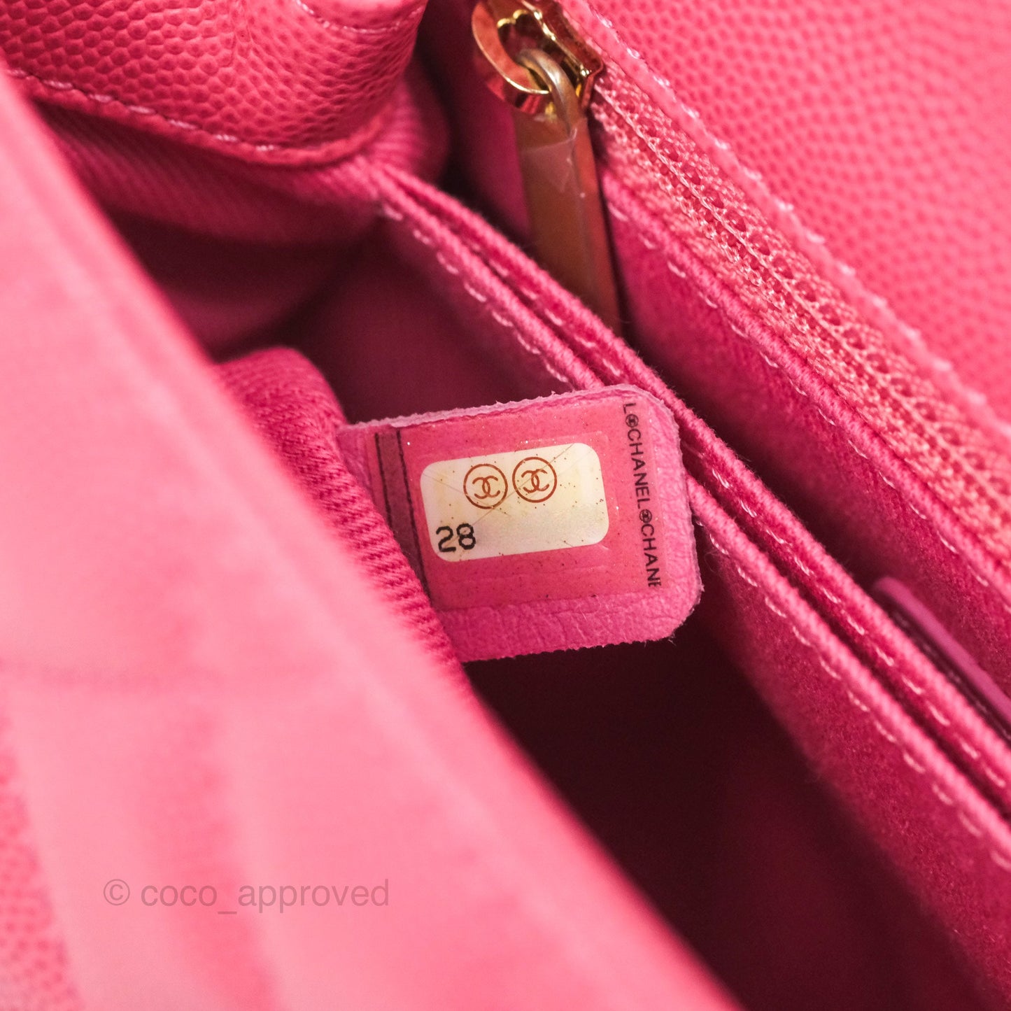 Chanel Small Coco Handle Quilted Pink Caviar Aged Gold Hardware Lizard Handle
