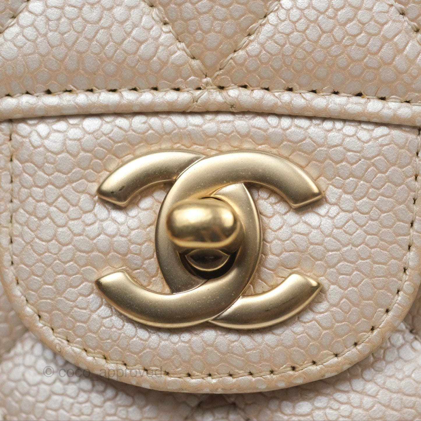 Chanel Classic M/L Medium Double Flap Iridescent Pearly Caviar Aged Gold Hardware⁣⁣