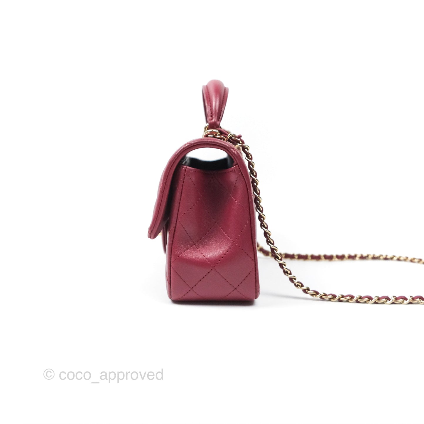 Chanel Top Handle Mini Rectangular Flap Bag Burgundy Red Lambskin Gold Hardware