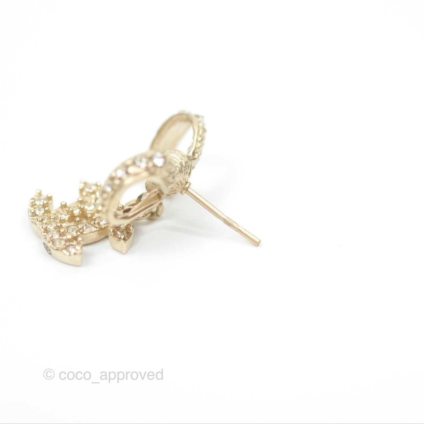 Chanel Crystal CC Bow Knot Earrings Gold Tone