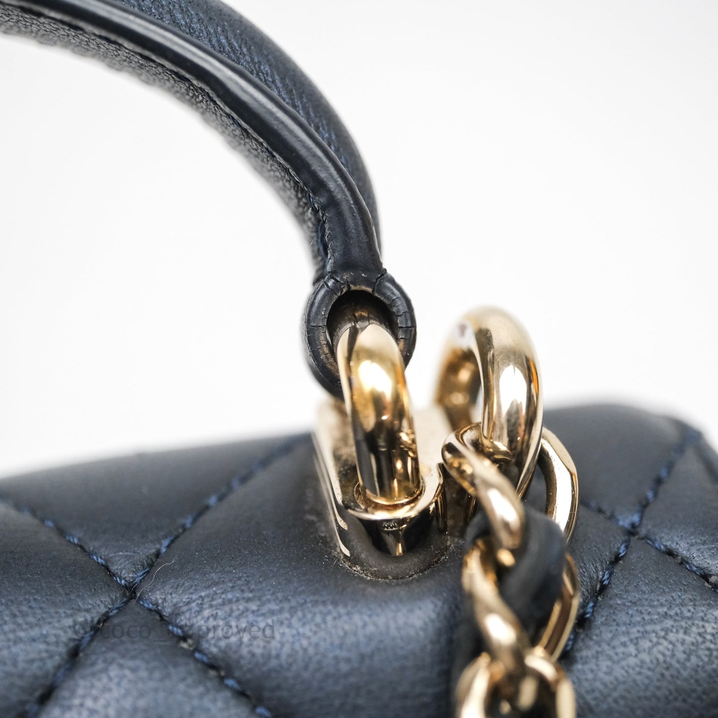 Chanel Mini Handle Clutch With Chain Iridescent Dark Navy Lambskin Gold Hardware