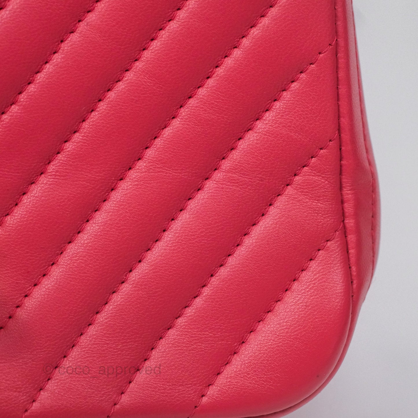 Chanel Mini Square Flap Chevron Dark Pink Lambskin Gold Hardware