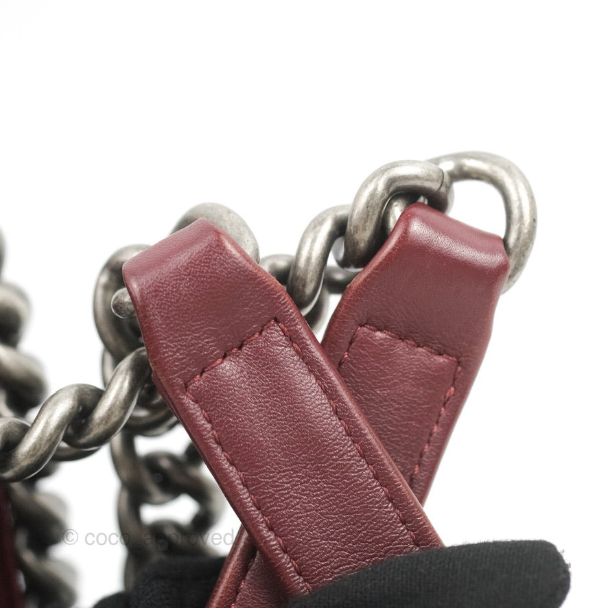 Chanel Small Boy Burgundy Velvet Ruthenium Hardware