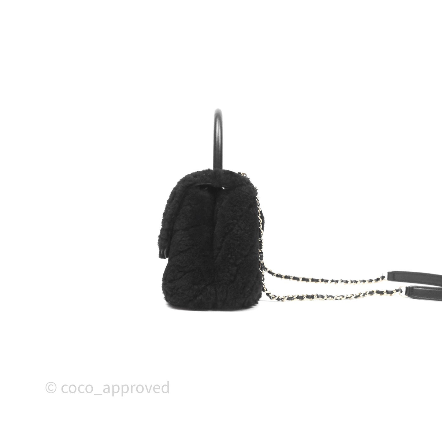 Chanel Small Coco Handle Shearling Black Gold Hardware