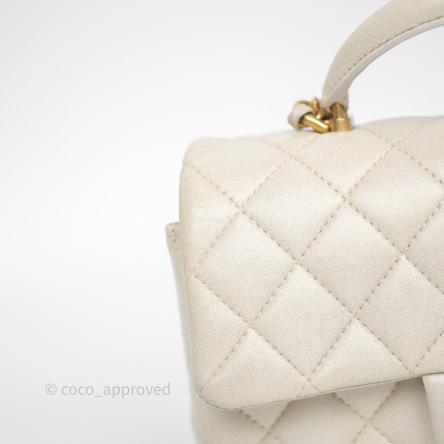 Chanel Top Handle Mini Rectangular Flap Pearly Beige Oat Lambskin Aged Gold Hardware