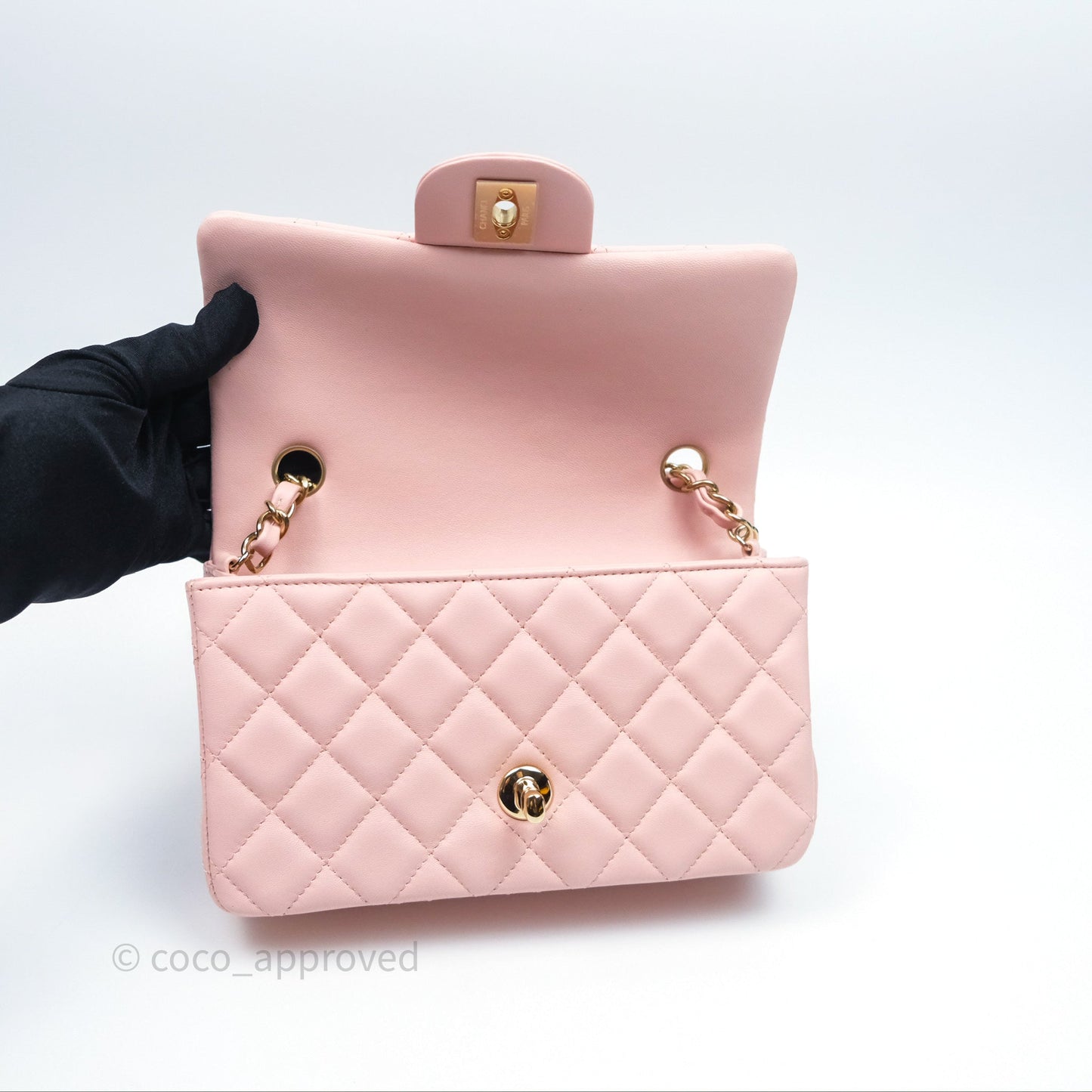 Chanel Quilted Mini Rectangular Flap Pink Lambskin Gold Hardware