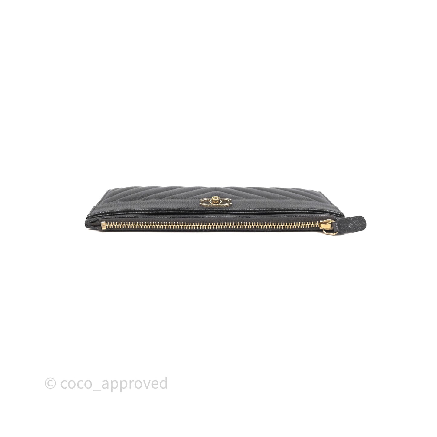 Chanel Chevron Zip Long Wallet Grey Caviar Gold Hardware
