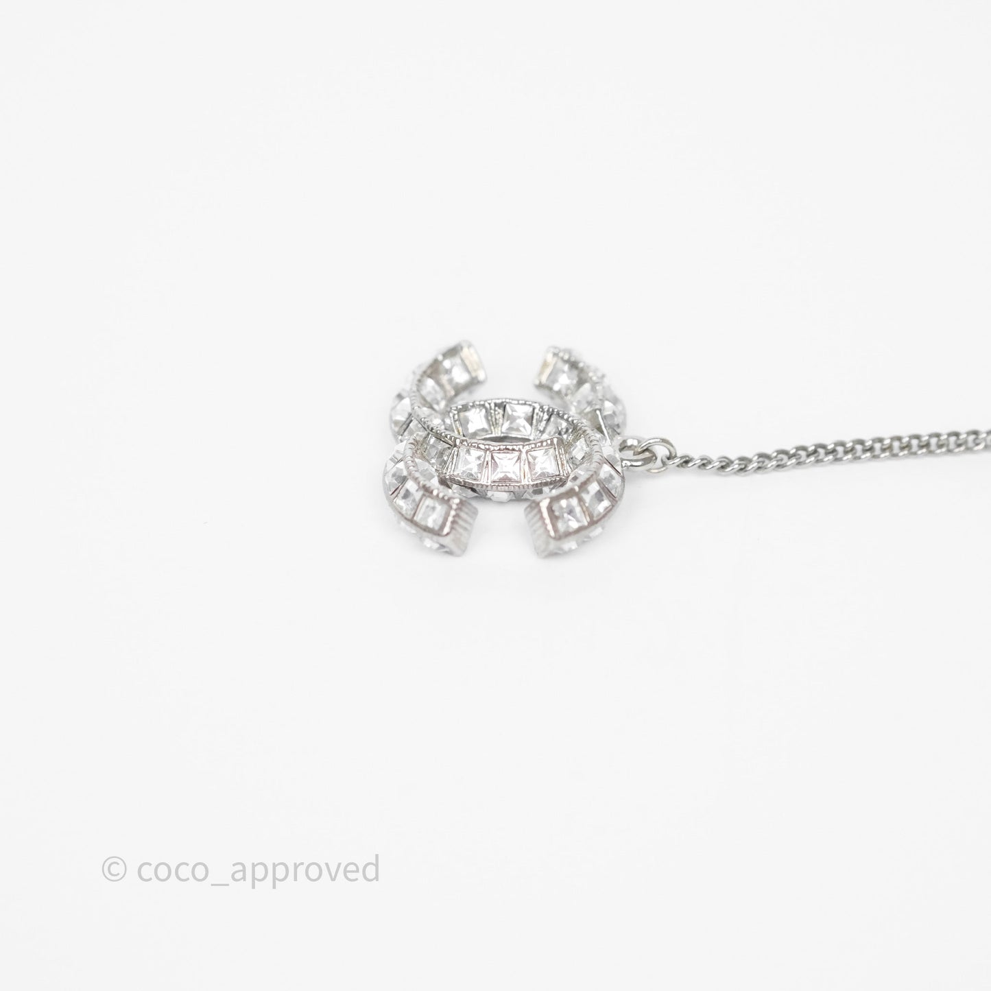 Chanel CC Crystal Long Drop Earrings Silver Tone 21V