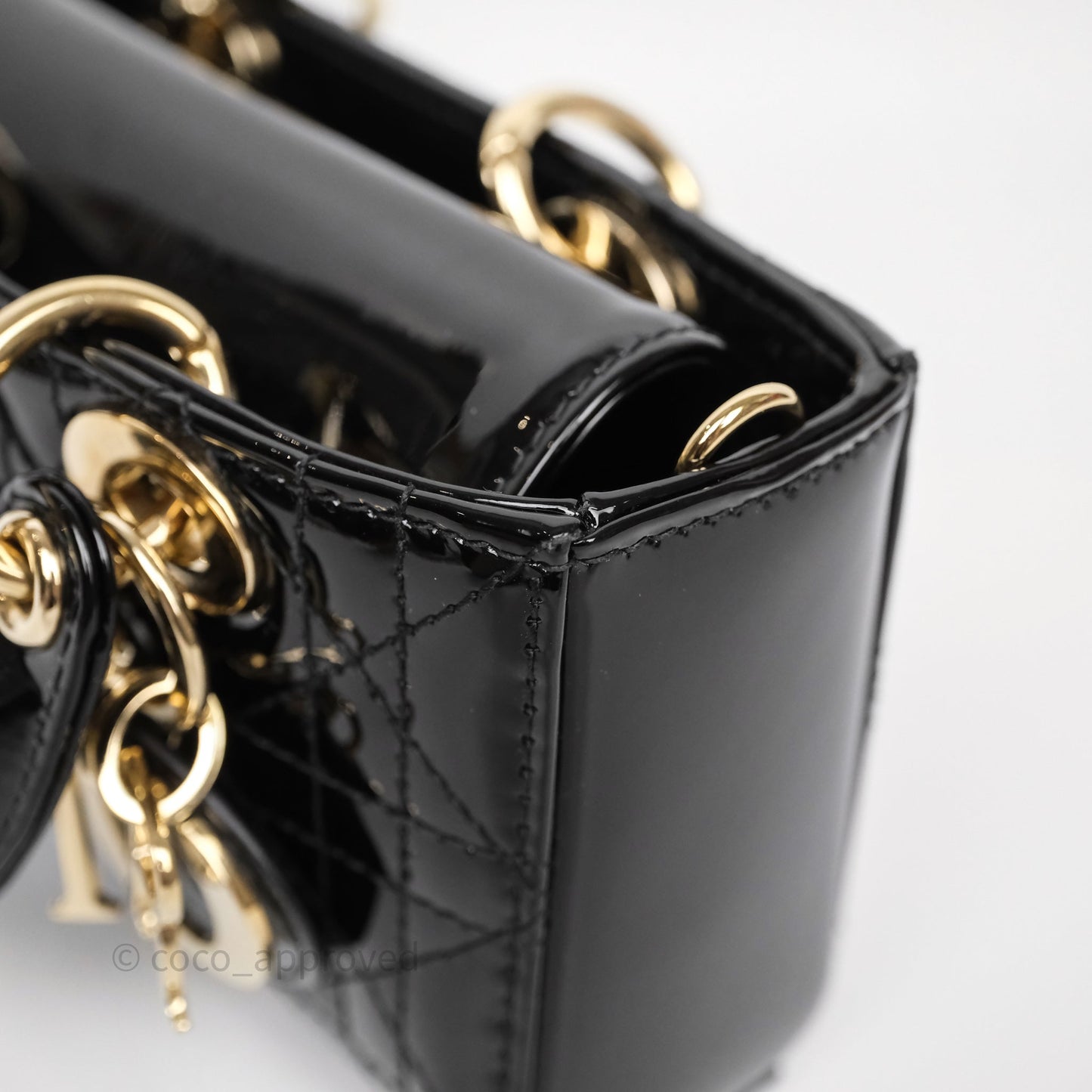 Christian Dior Micro Lady D-Joy Bag Black Patent Cannage Calfskin Gold Hardware
