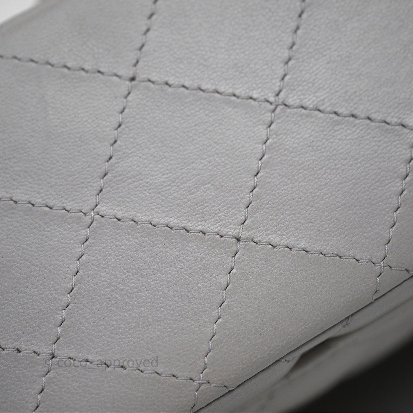 Chanel Mini Square Flap Quilted Light Grey Lambskin Gold Hardware