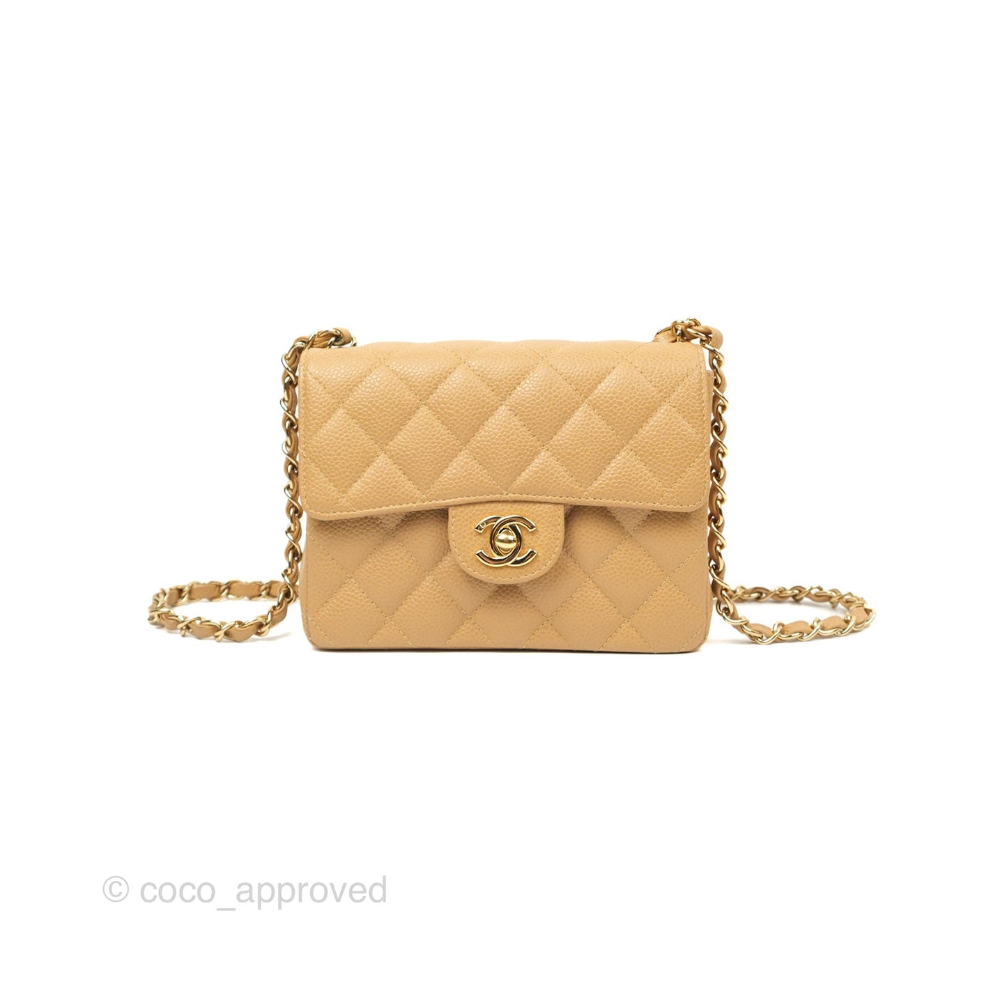 Chanel Quilted Vintage Mini Square Flap Beige Caviar 24K Gold Hardware