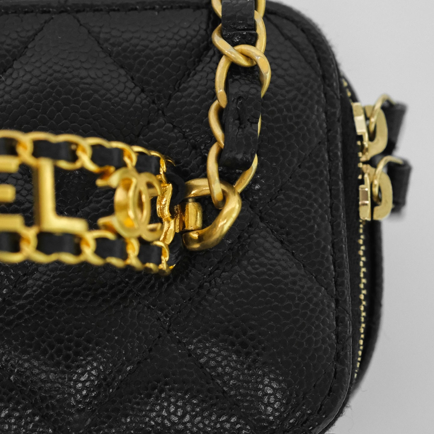 Chanel Logo Top Handle Vanity Rectangular Black Caviar Aged Gold Hardware