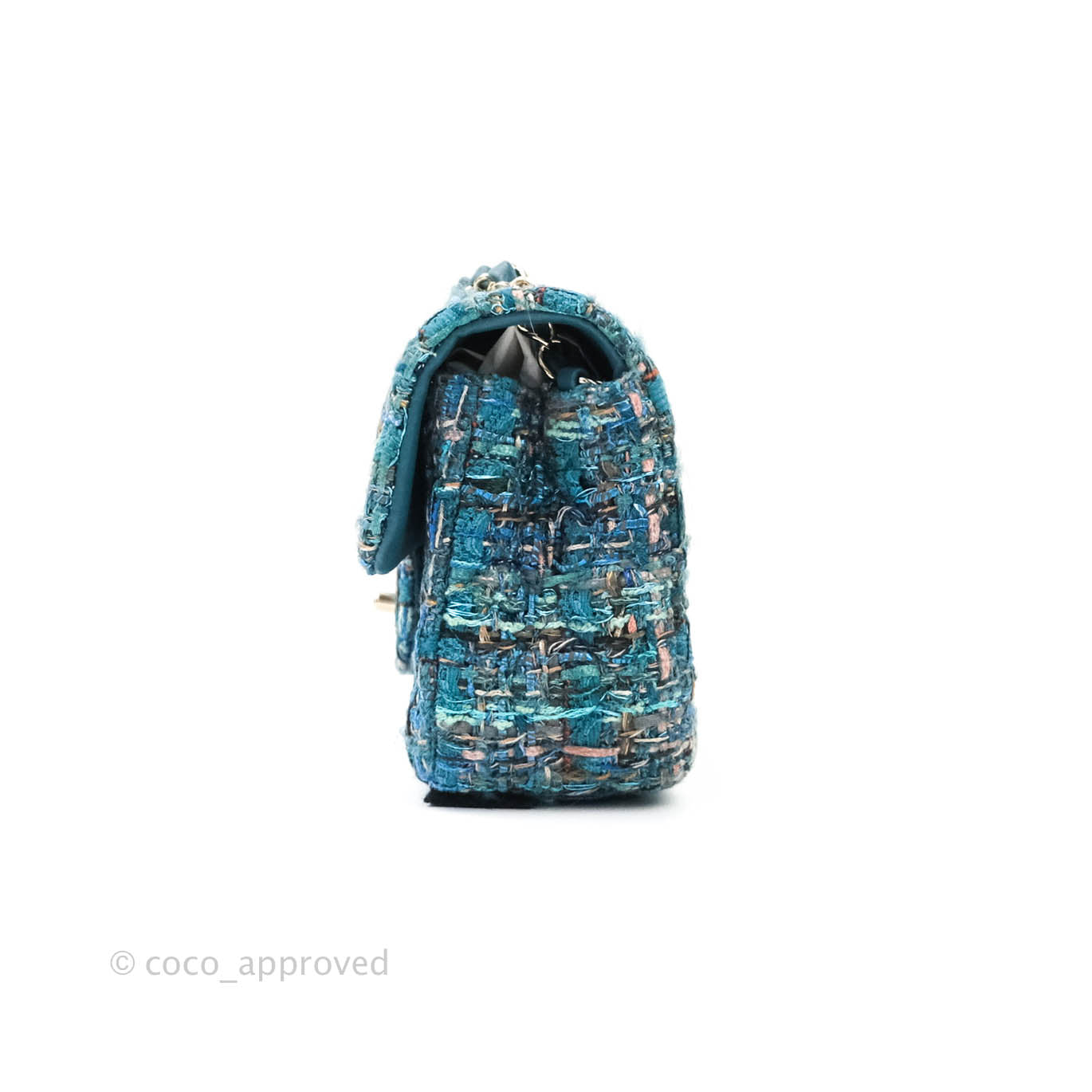 Chanel Quilted Mini Rectangular Turquoise Tweed Gold Hardware