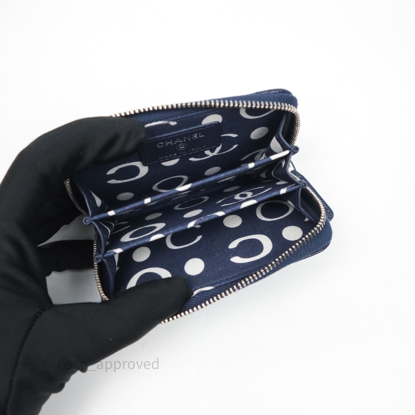 Chanel Logo CC Zipped Coin Purse Navy Caviar Silver Hardware 24P