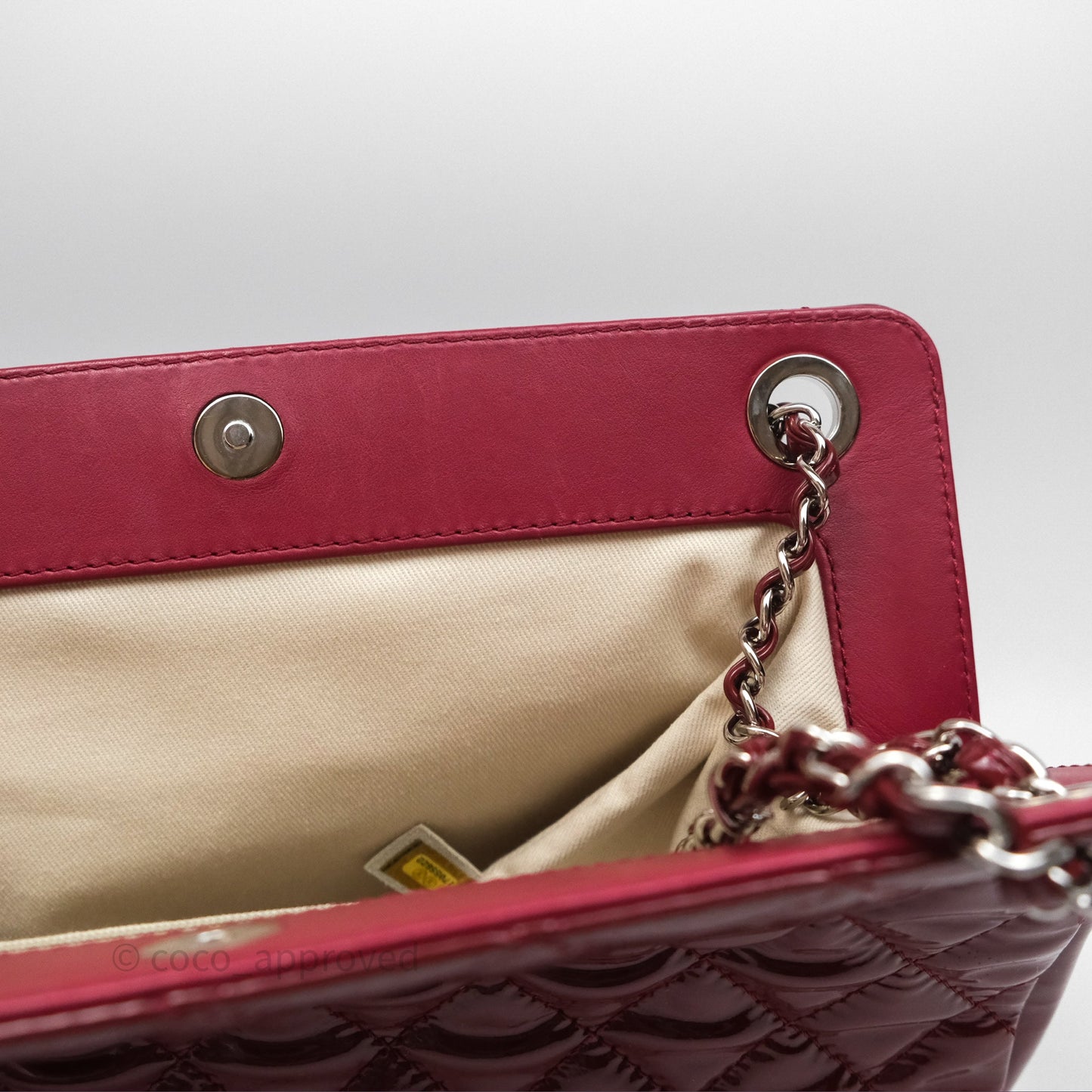 Chanel CC Shopping Tote Bag Red Patent Silver Hardware