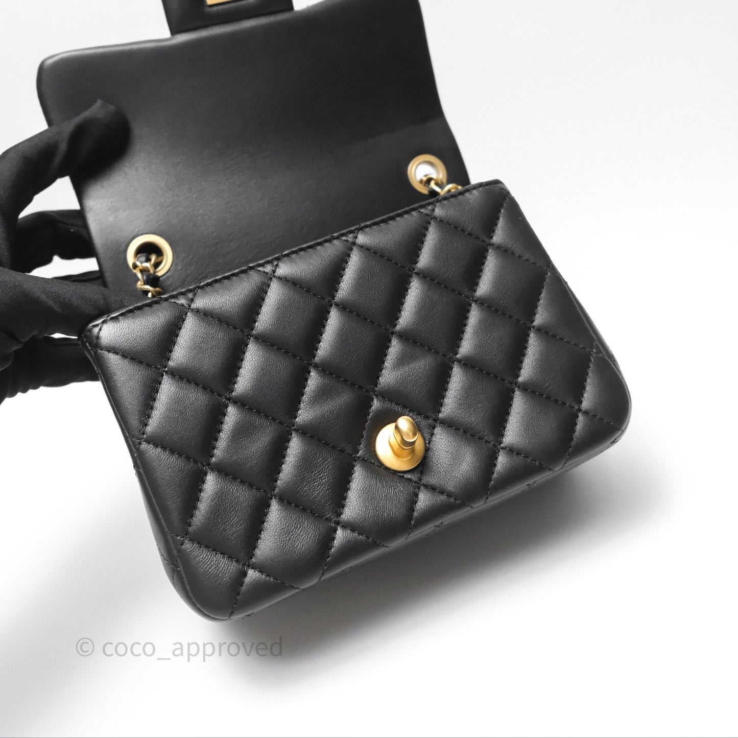 Chanel Pearl Crush Mini Square Quilted Black Lambskin Aged Gold Hardware