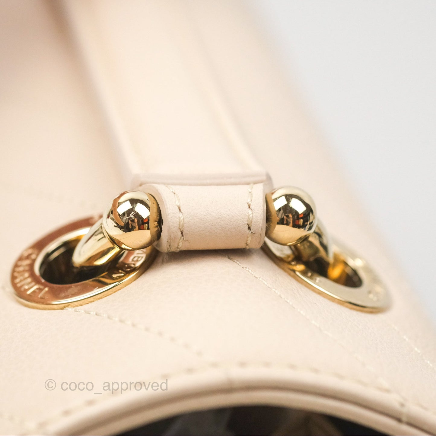 Chanel Large Chevron Chic Top Handle Bag Light Beige Grained Calfskin Gold Hardware