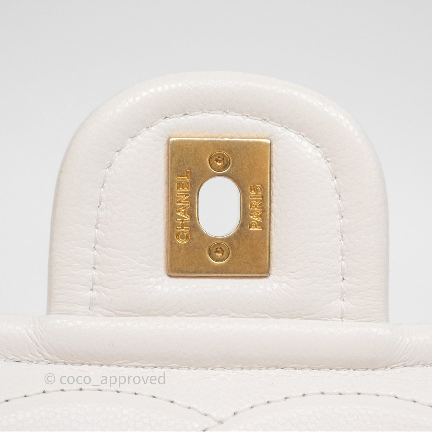 Chanel Large Quilted Sweet Classic Flap White Caviar Aged Gold Hardware