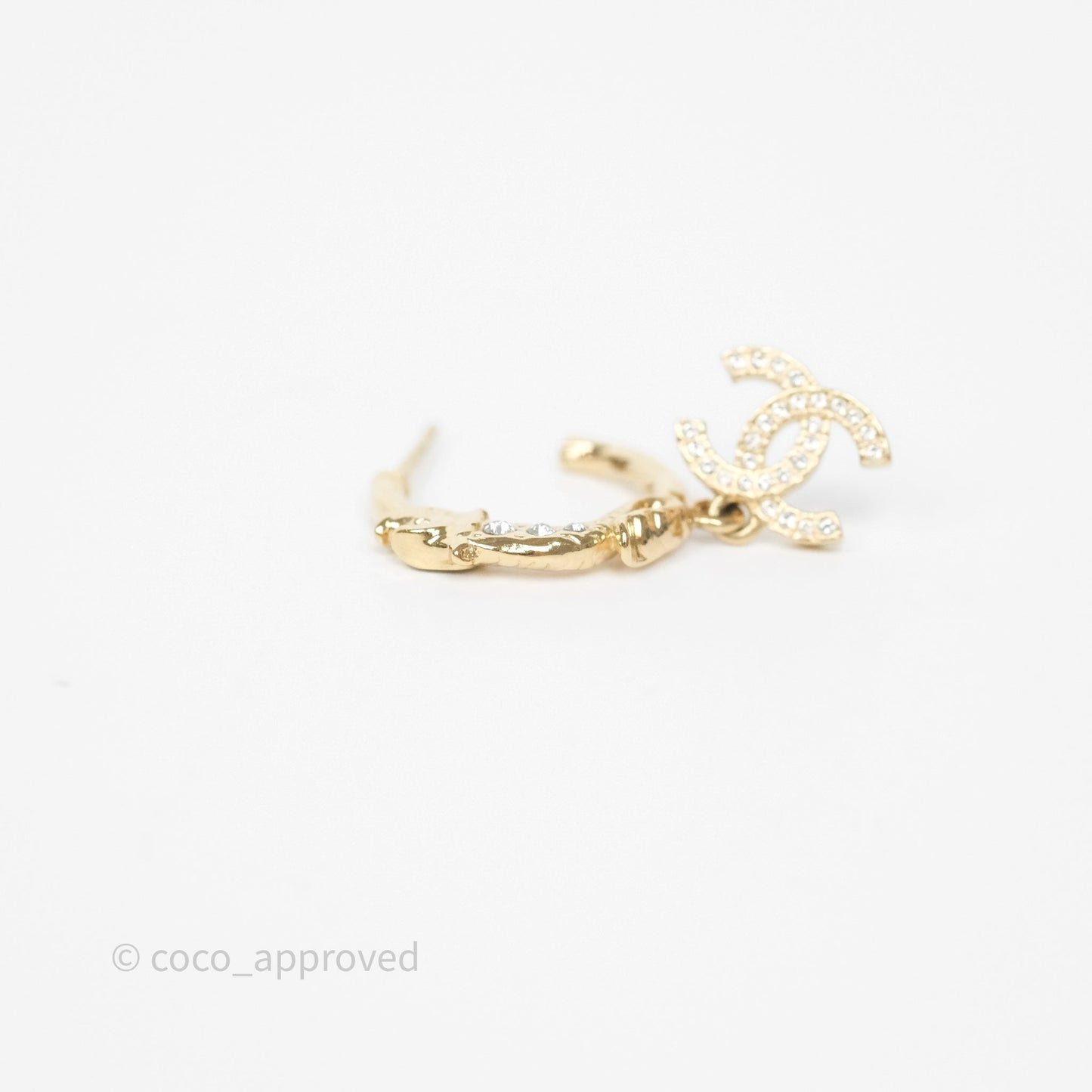Chanel CC Crystal Hoop Earrings Gold Tone 23C