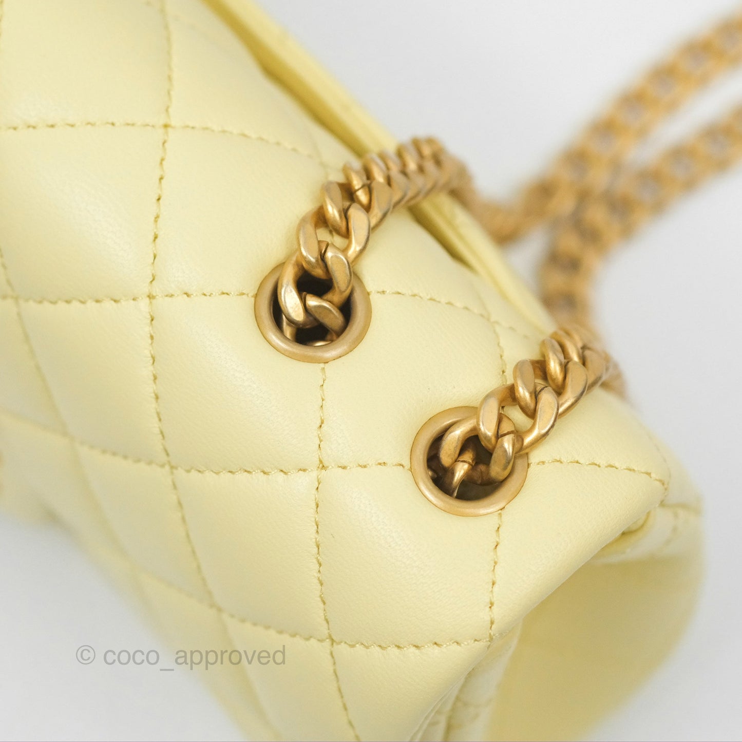 Chanel Mini Rectangular Flap with Camellia Adjustable Chain Yellow Lambskin Aged Gold Hardware 23S