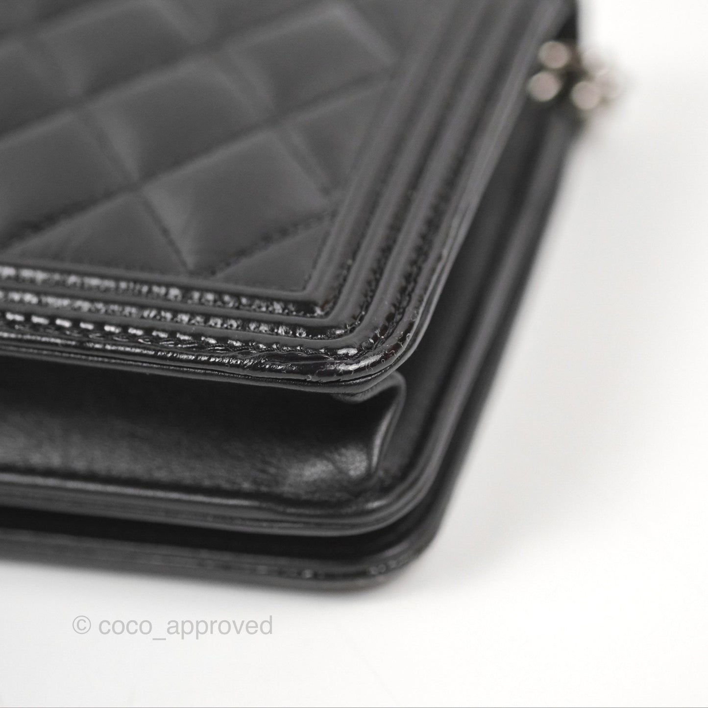 Chanel Quilted Boy Wallet on Chain WOC Black Aged Calfskin Gun Metal