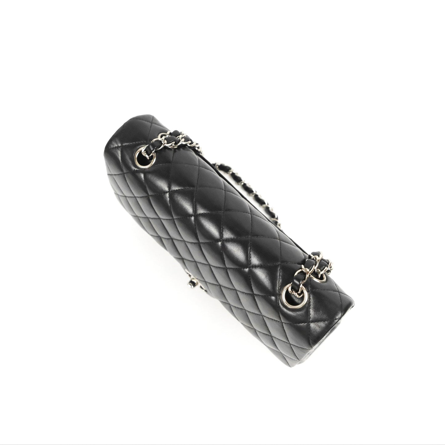 Chanel Classic M/L Medium Flap Quilted Black Lambskin Silver Hardware
